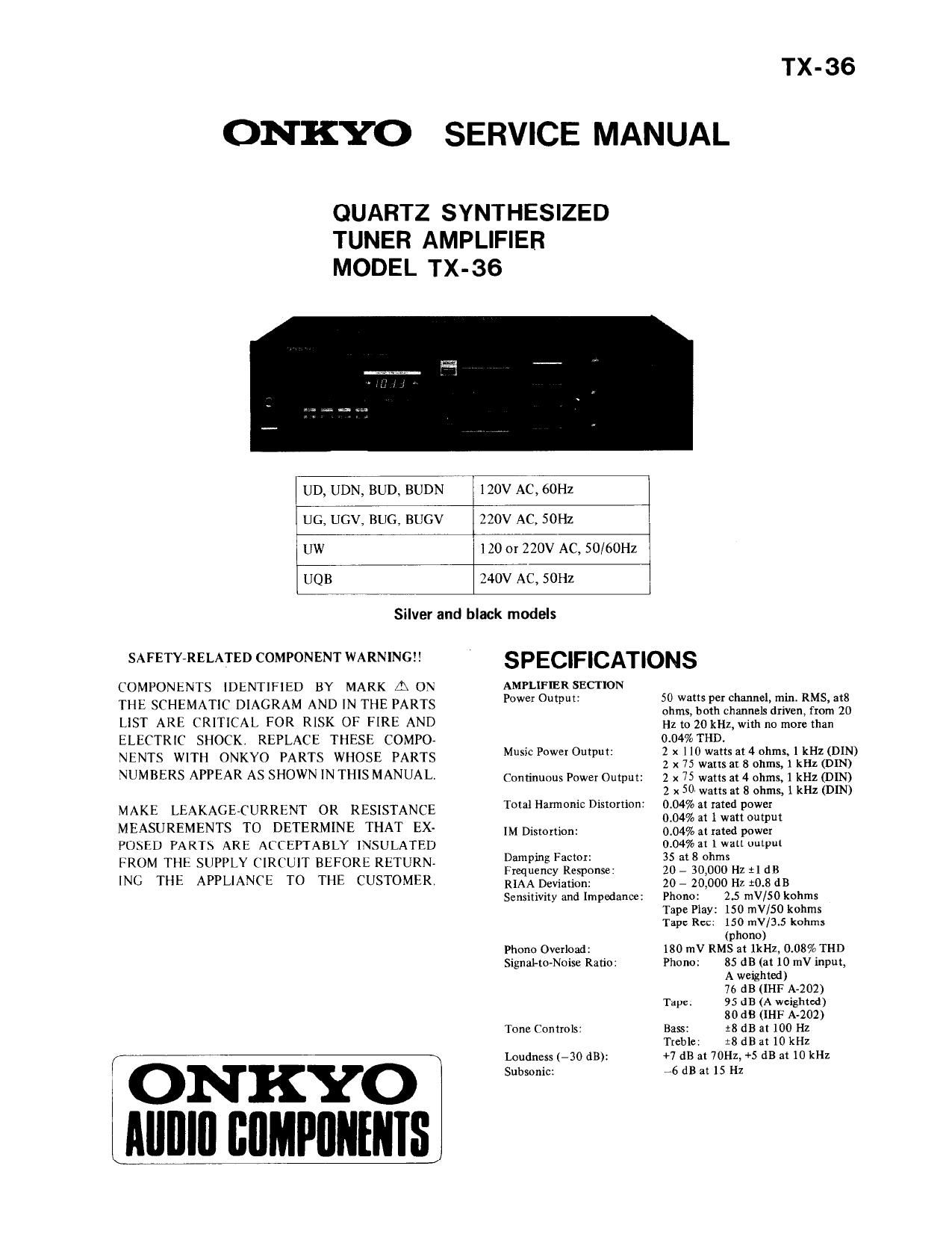 Onkyo TX 36 Service Manual