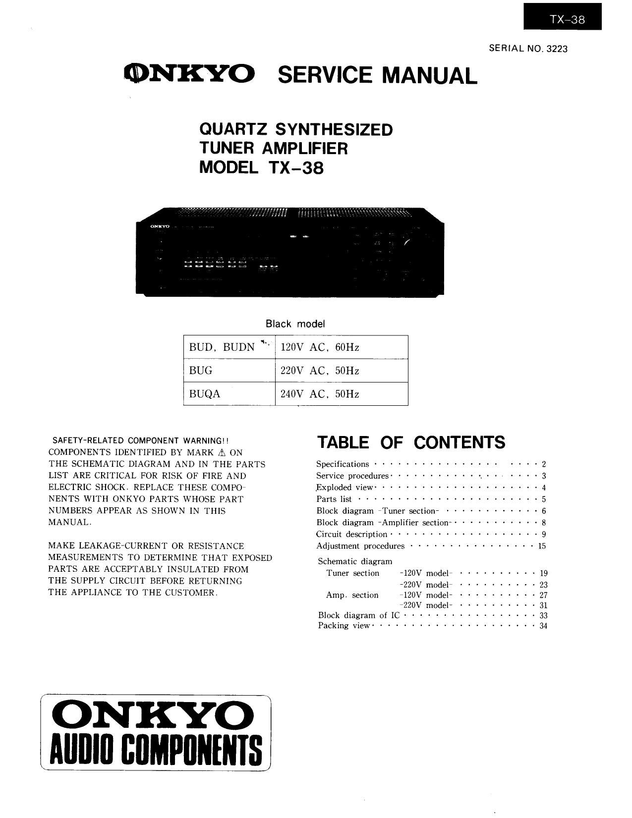 Onkyo TX 38 Service Manual