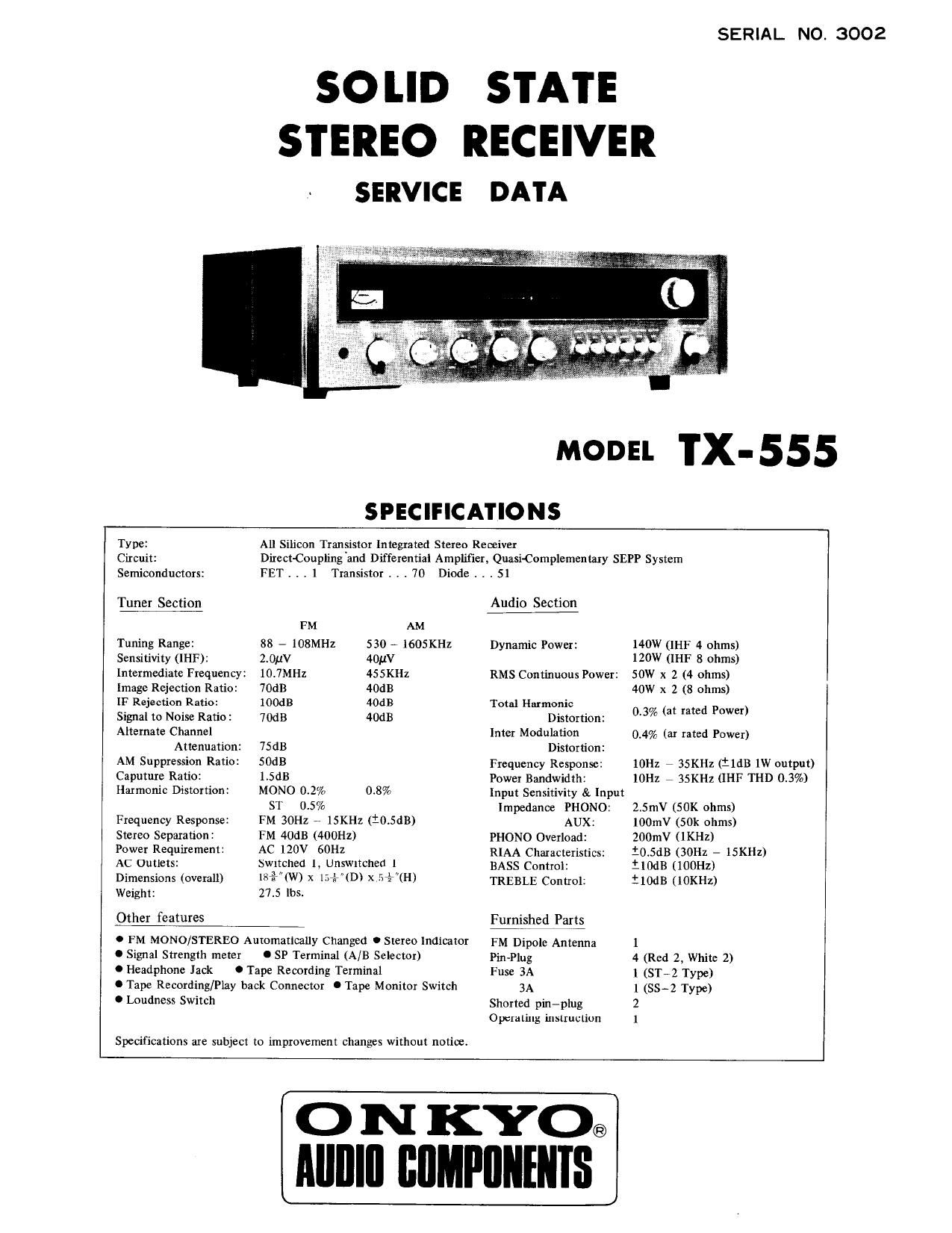 Onkyo TX 555 Service Manual