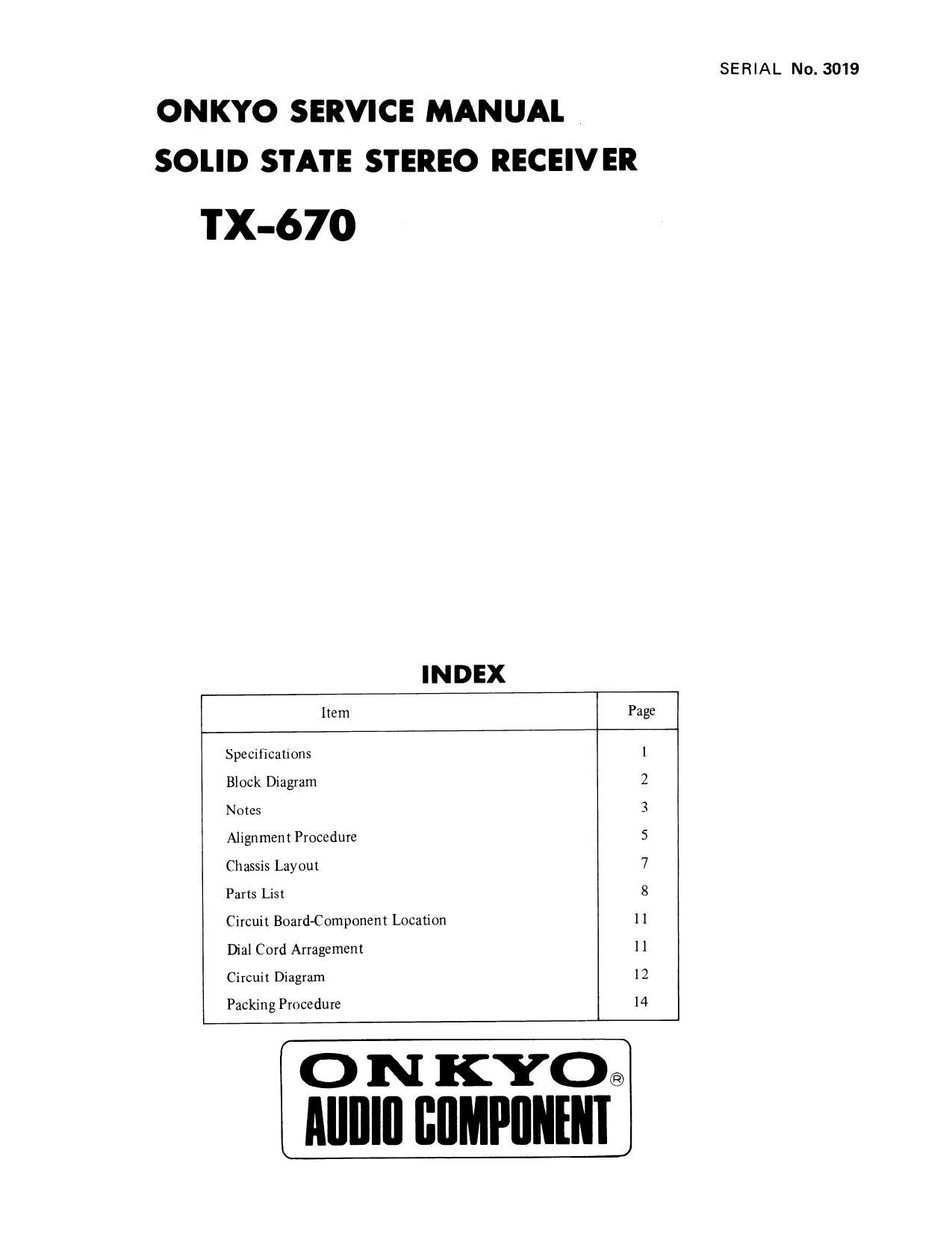 Onkyo TX 670 Service Manual
