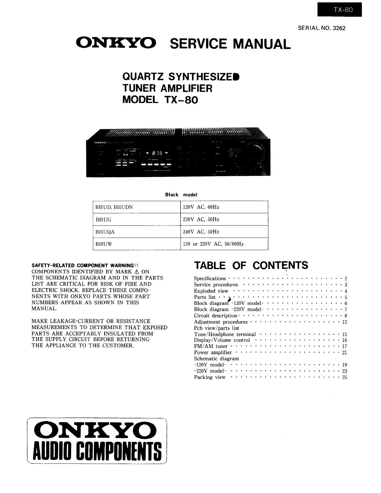 Onkyo TX 80 Service Manual