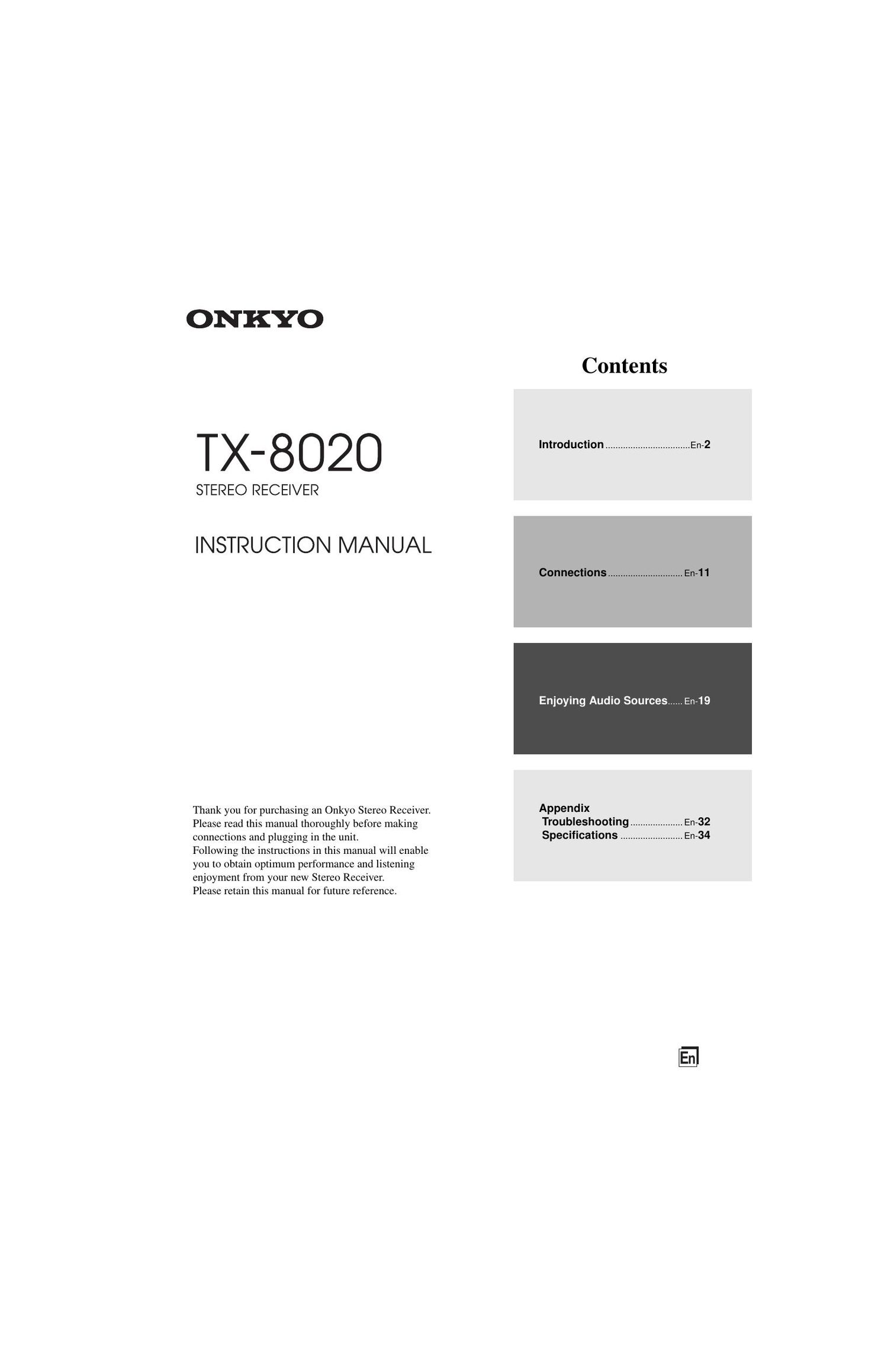 Onkyo TX 8020 Owners Manual