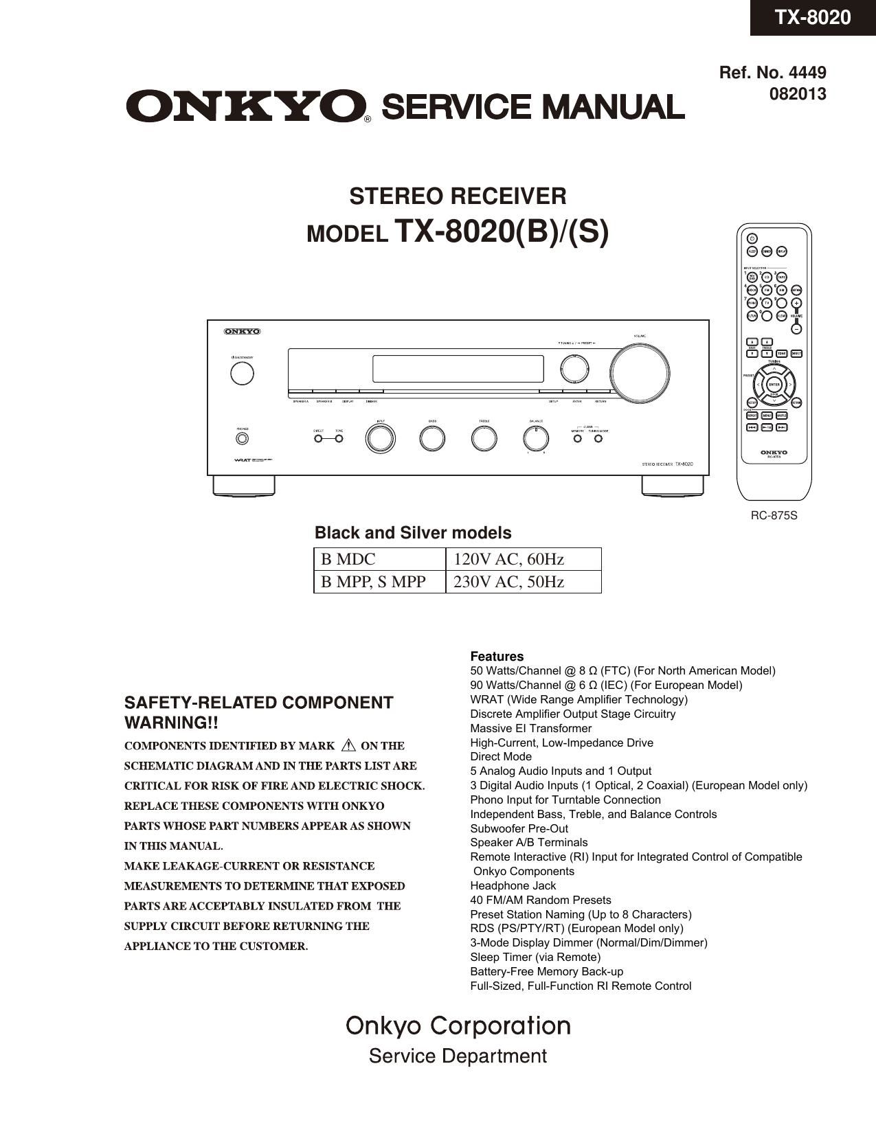 Onkyo TX 8020 Service Manual