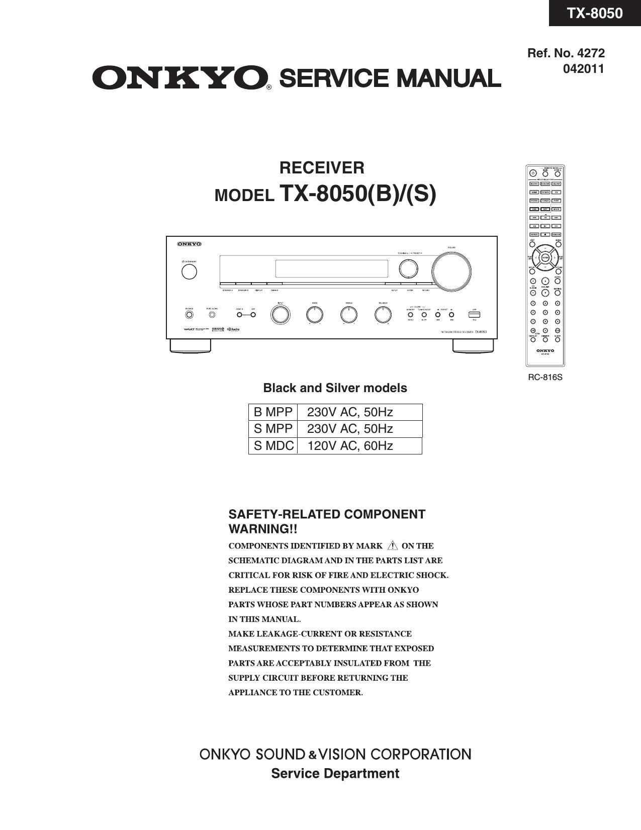 Onkyo TX 8050 Service Manual