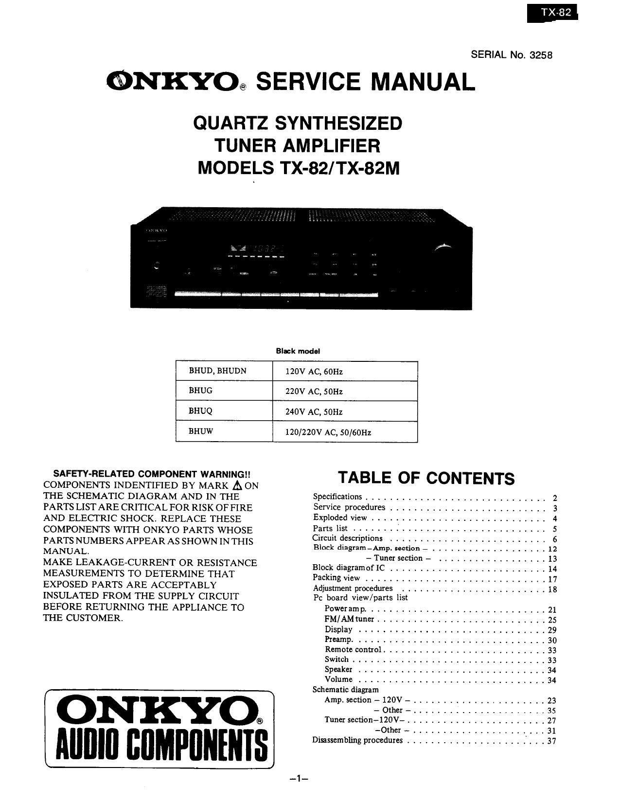 Onkyo TX 82 M Service Manual