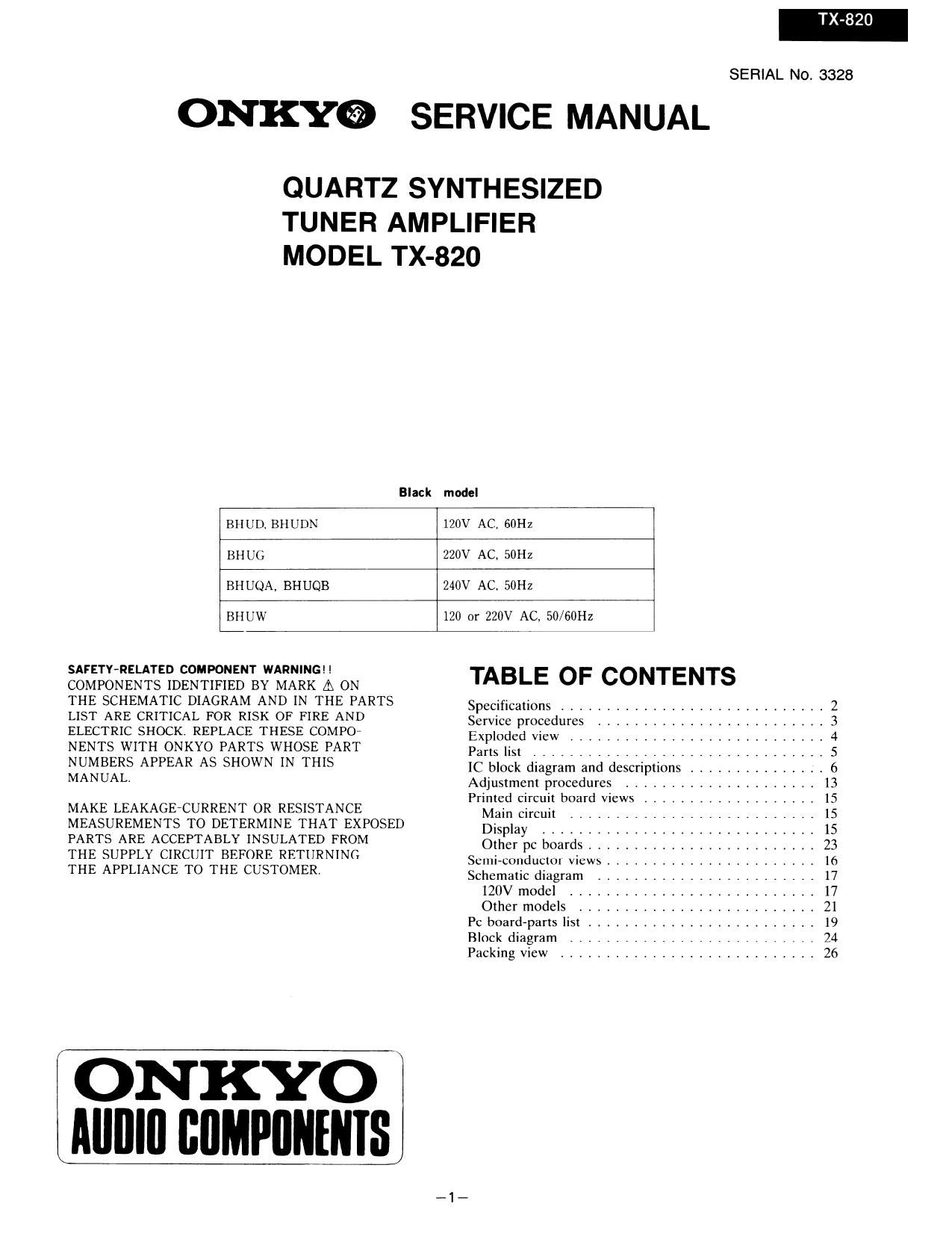 Onkyo TX 820 Service Manual