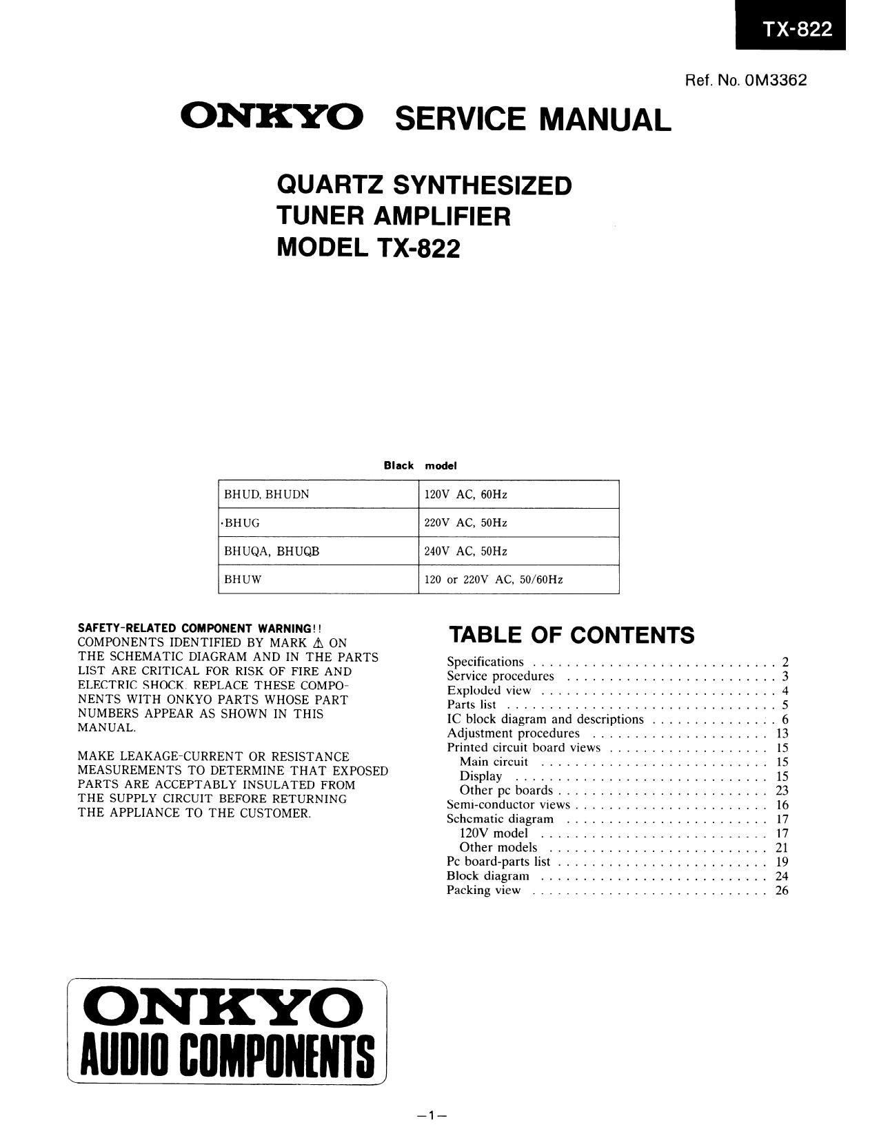 Onkyo TX 822 Service Manual