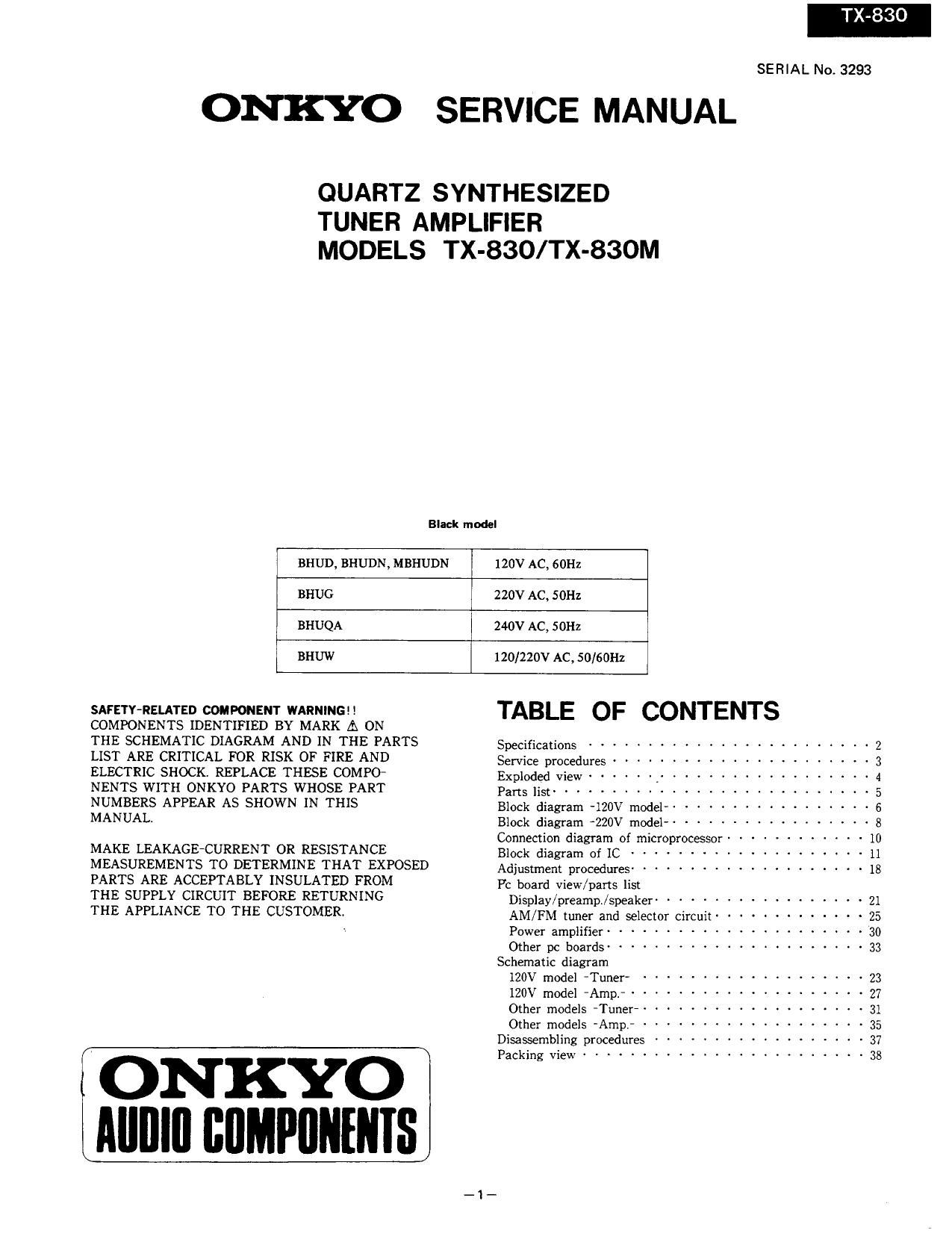 Onkyo TX 830 M Service Manual