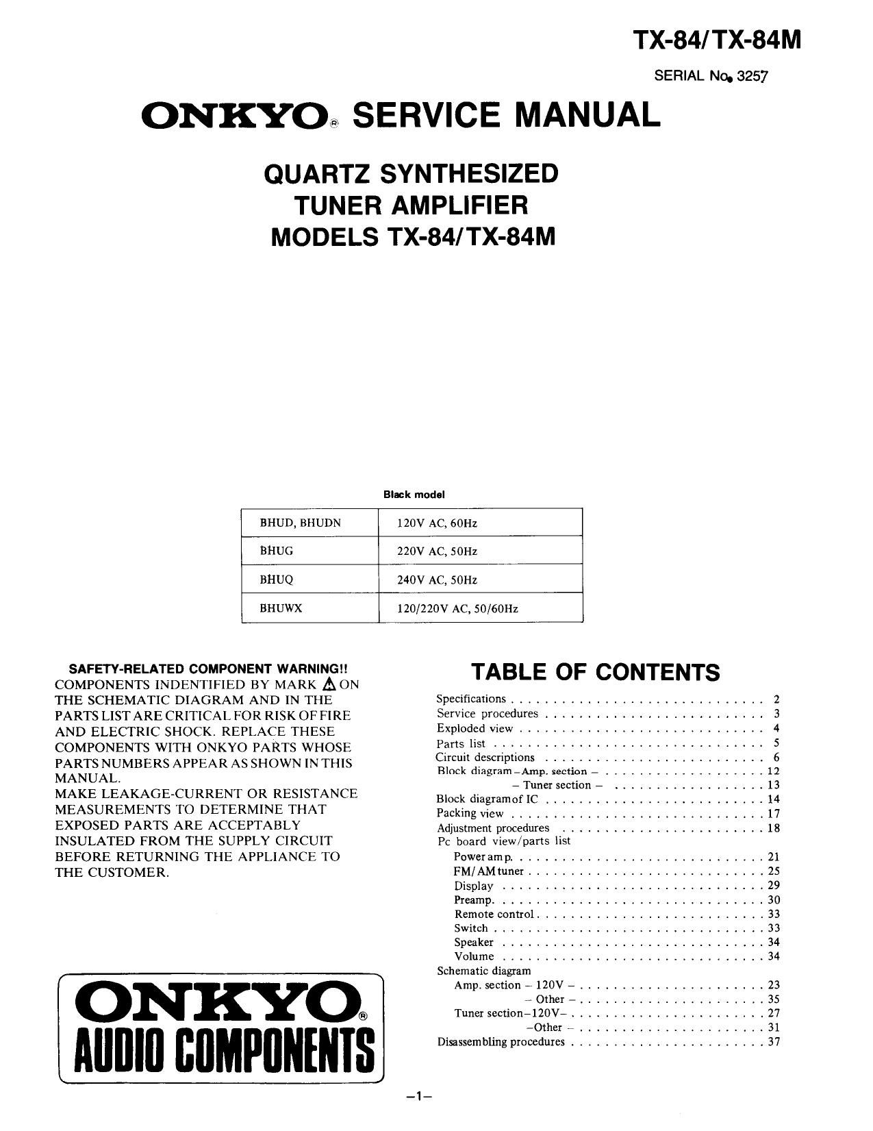 Onkyo TX 84 Service Manual