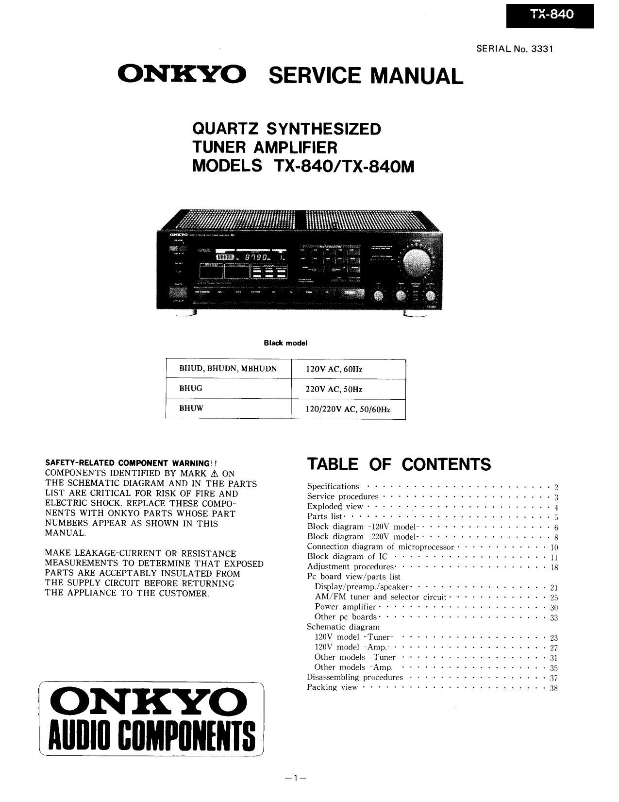 Onkyo TX 840 Service Manual