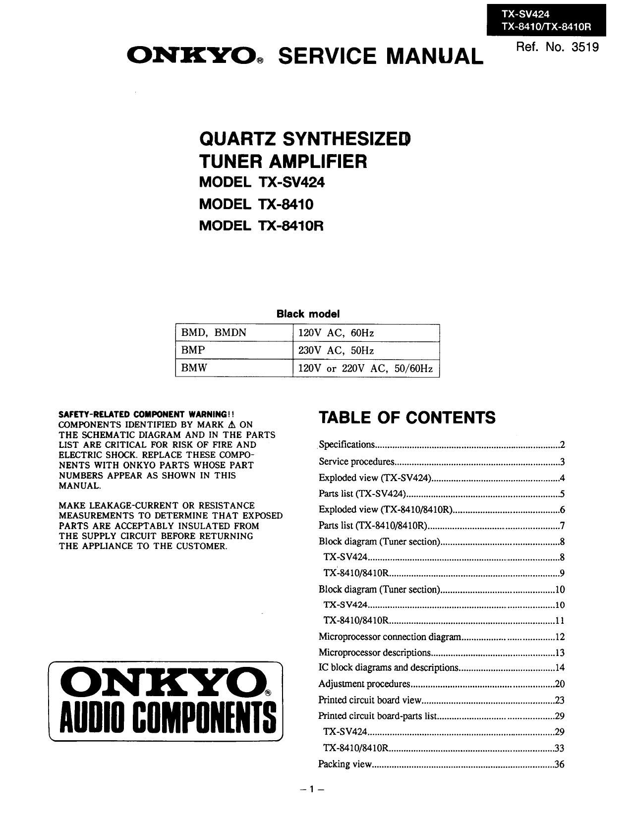 Onkyo TX 8410 Service Manual