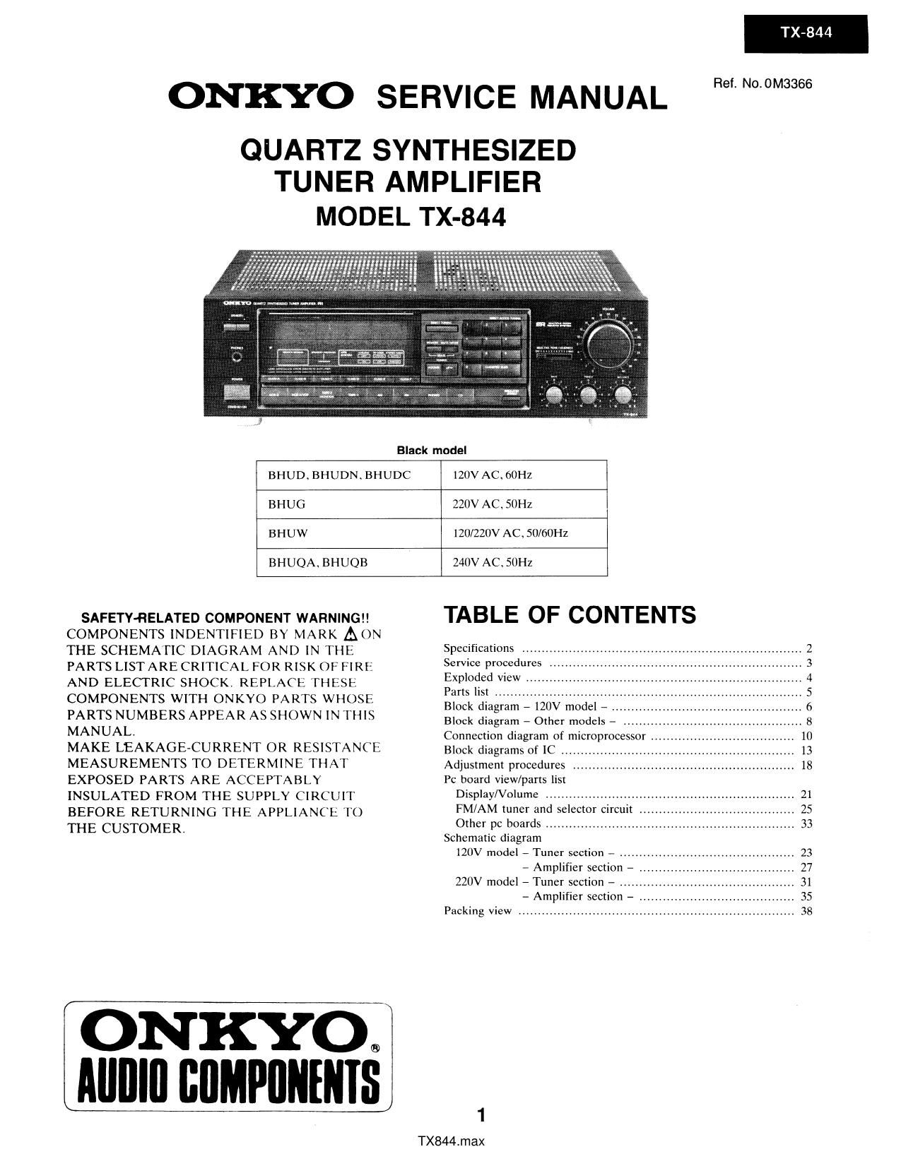 Onkyo TX 844 Service Manual
