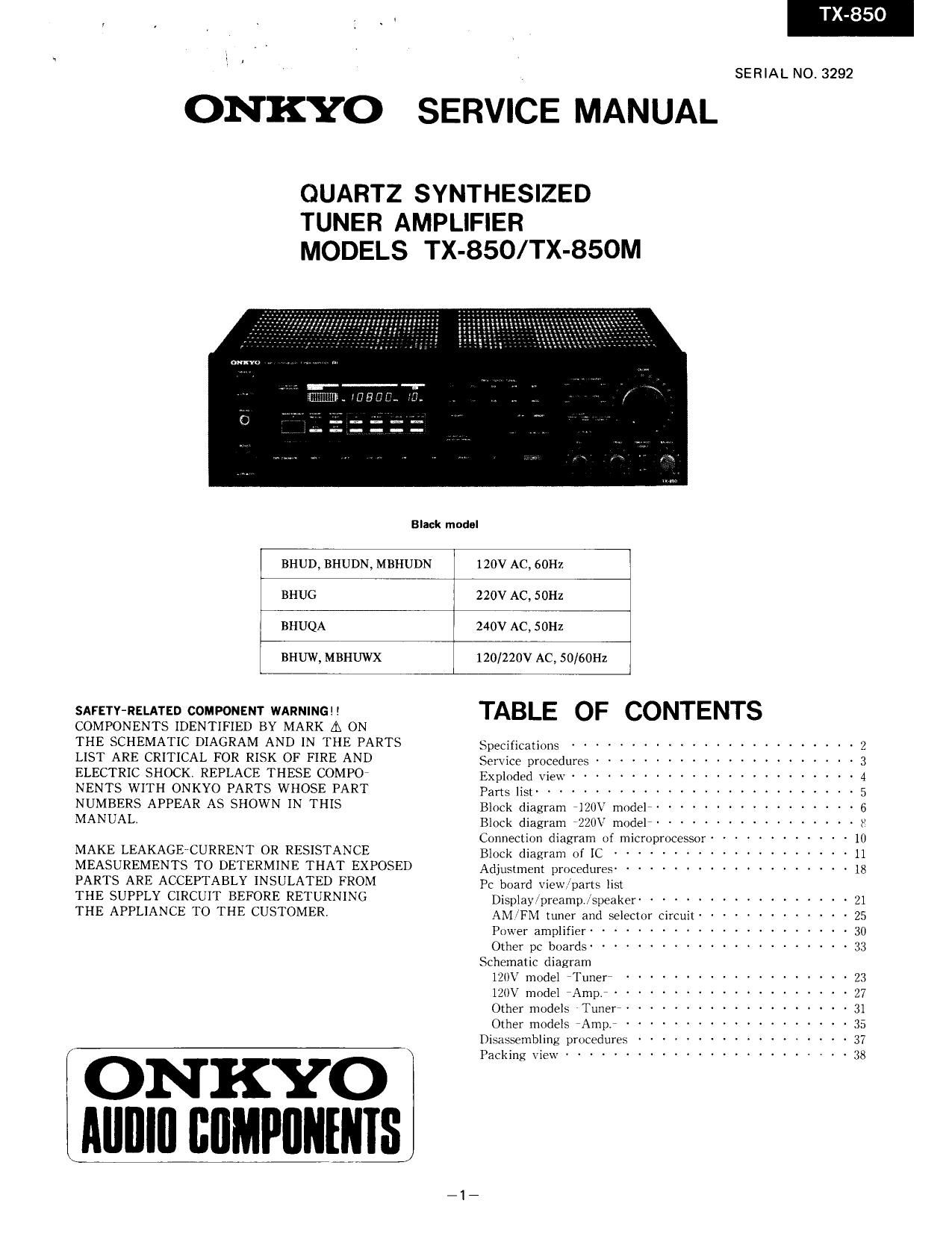 Onkyo TX 850 Service Manual