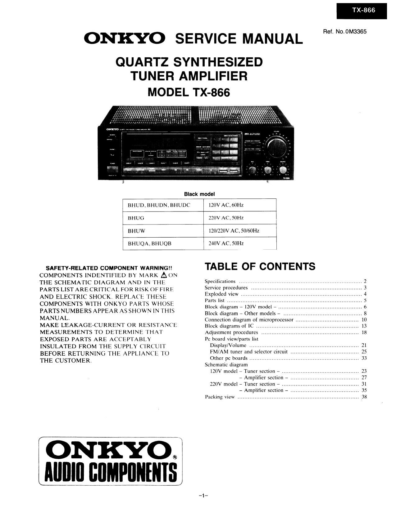 Onkyo TX 866 Service Manual