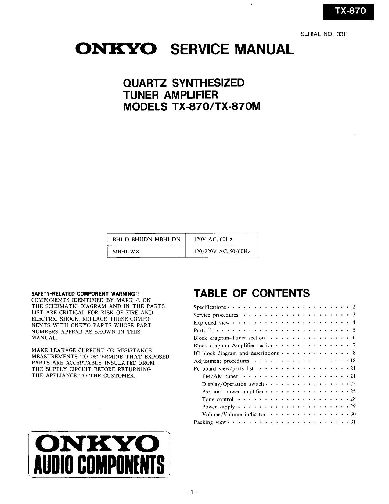 Onkyo TX 870 Service Manual