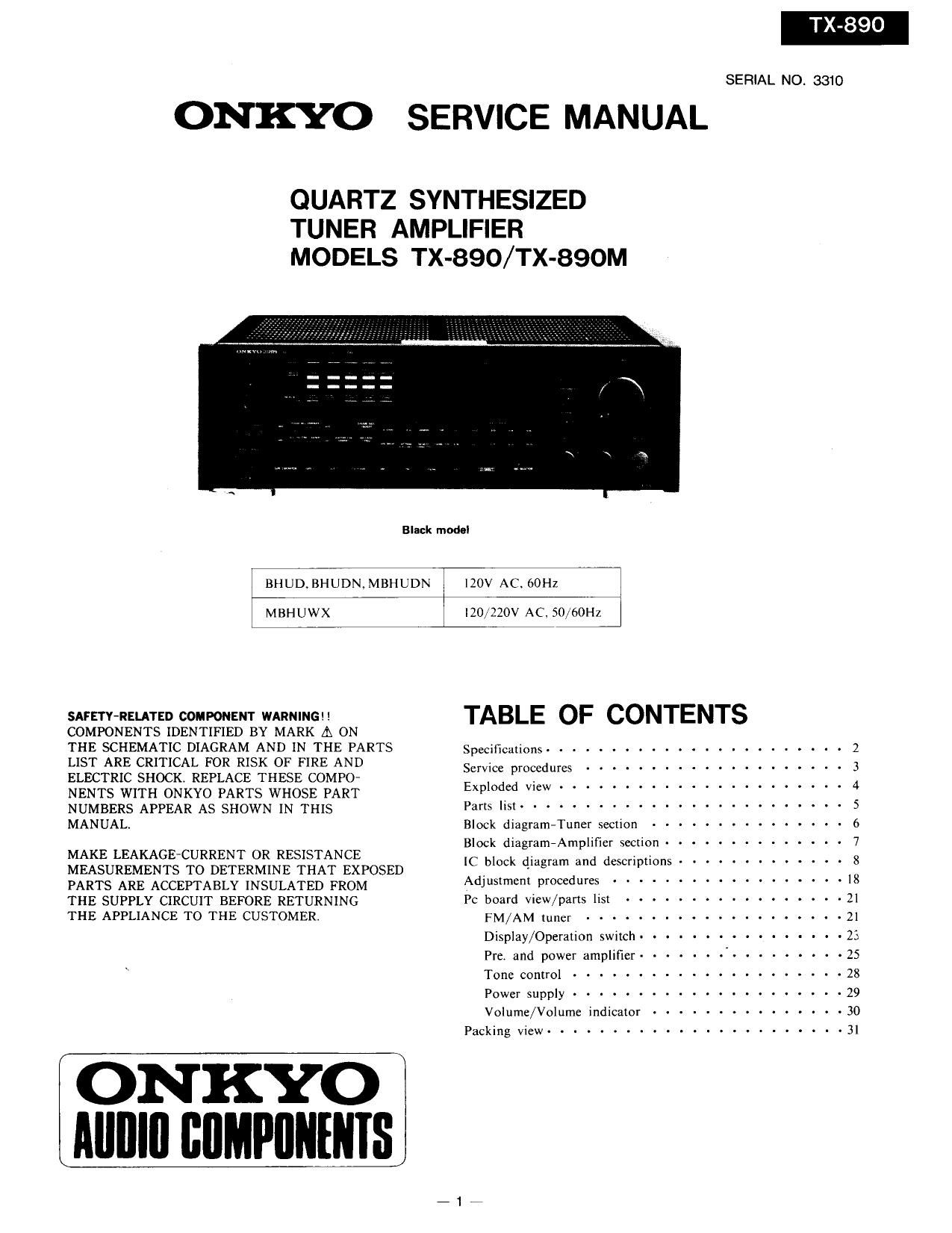 Onkyo TX 890 Service Manual