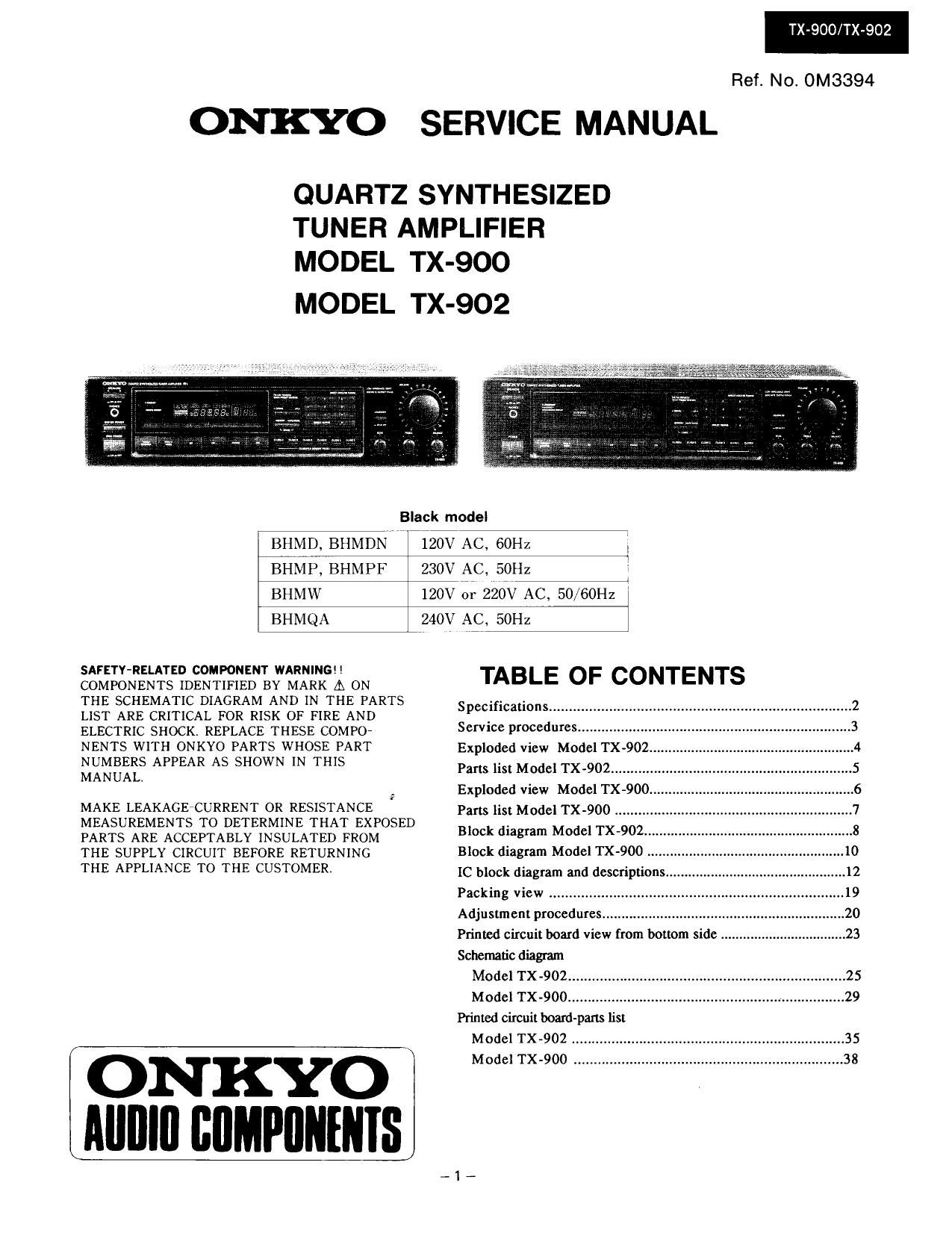 Onkyo TX 900 Service Manual
