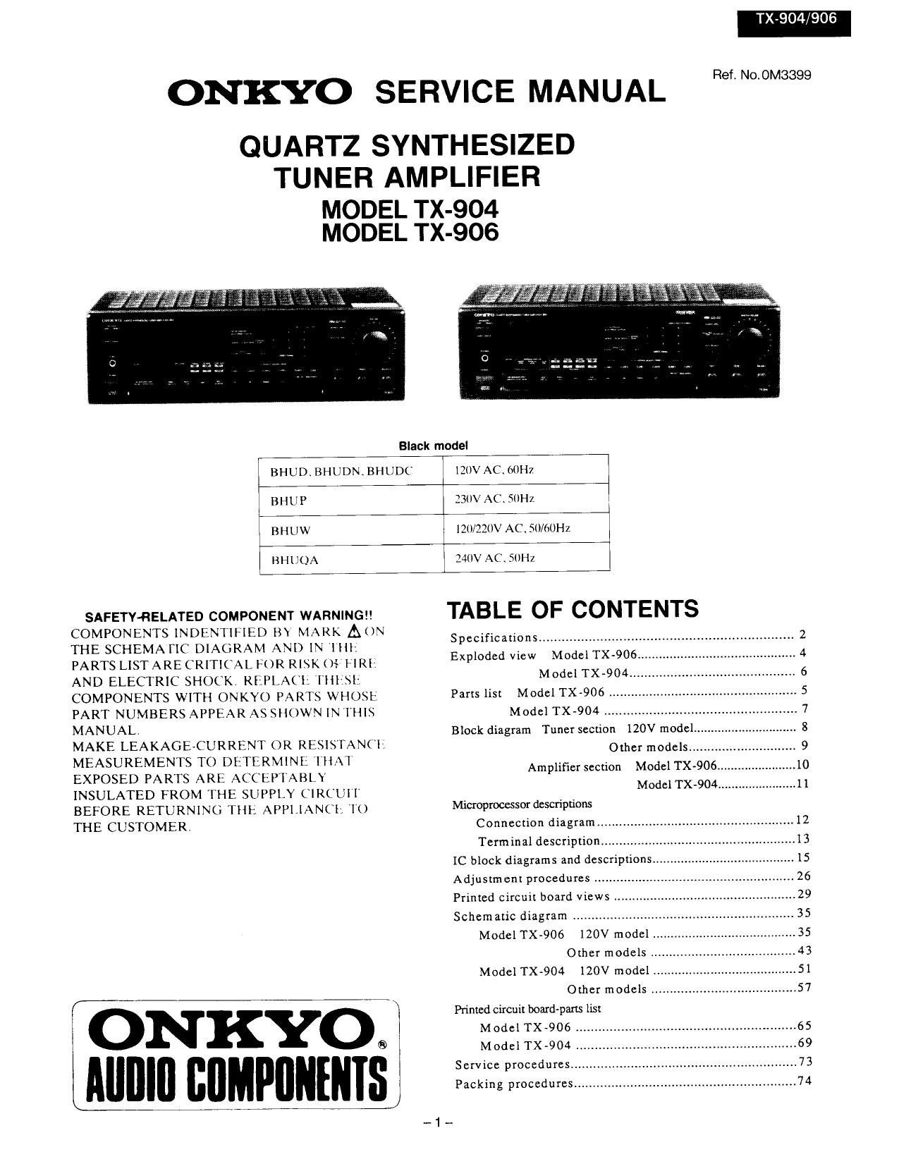 Onkyo TX 904 Service Manual