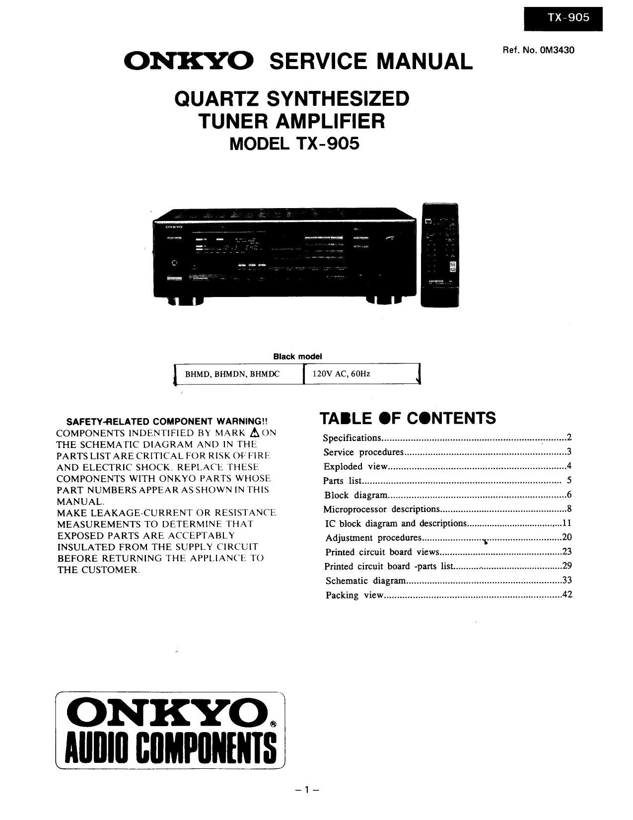 Onkyo TX 905 Service Manual