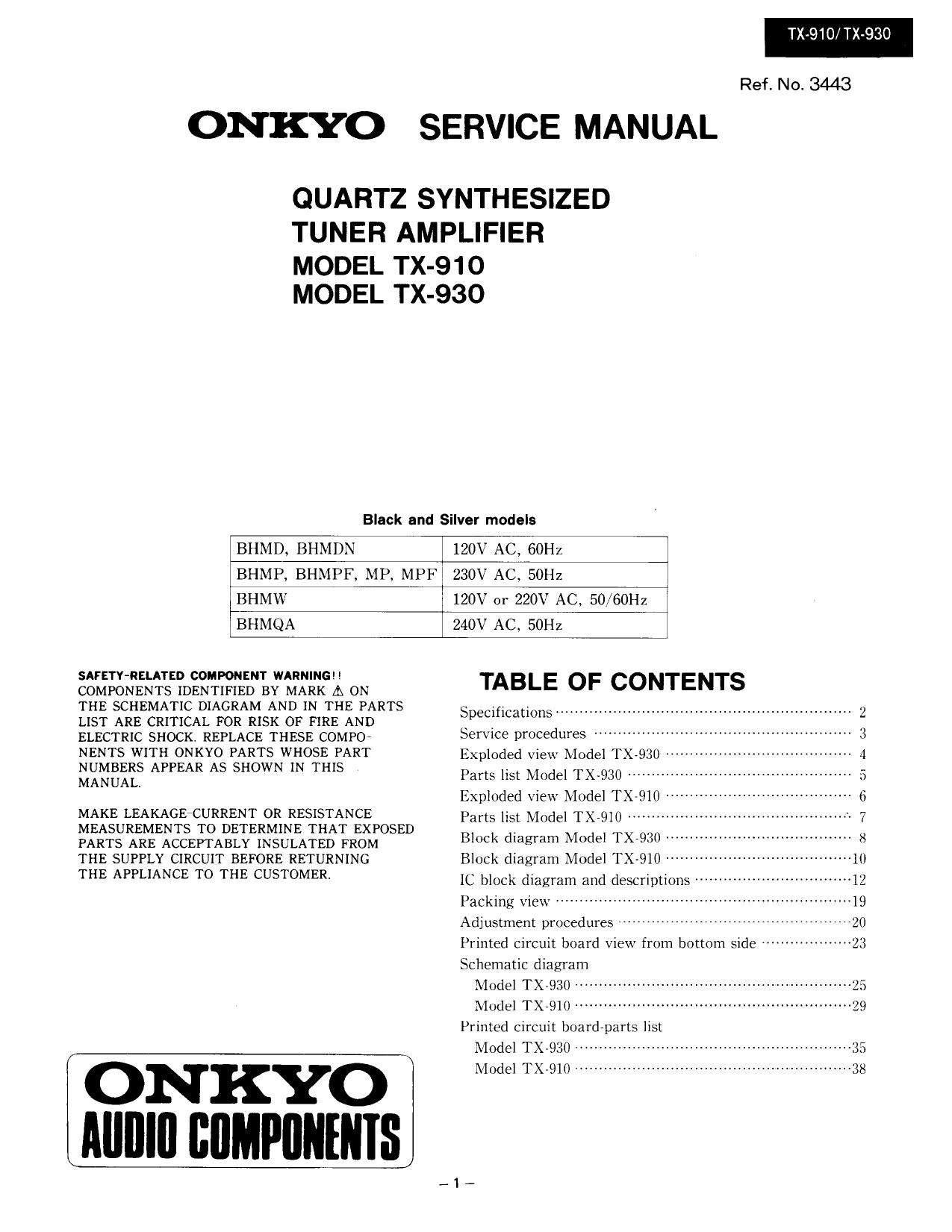 Onkyo TX 910 Service Manual