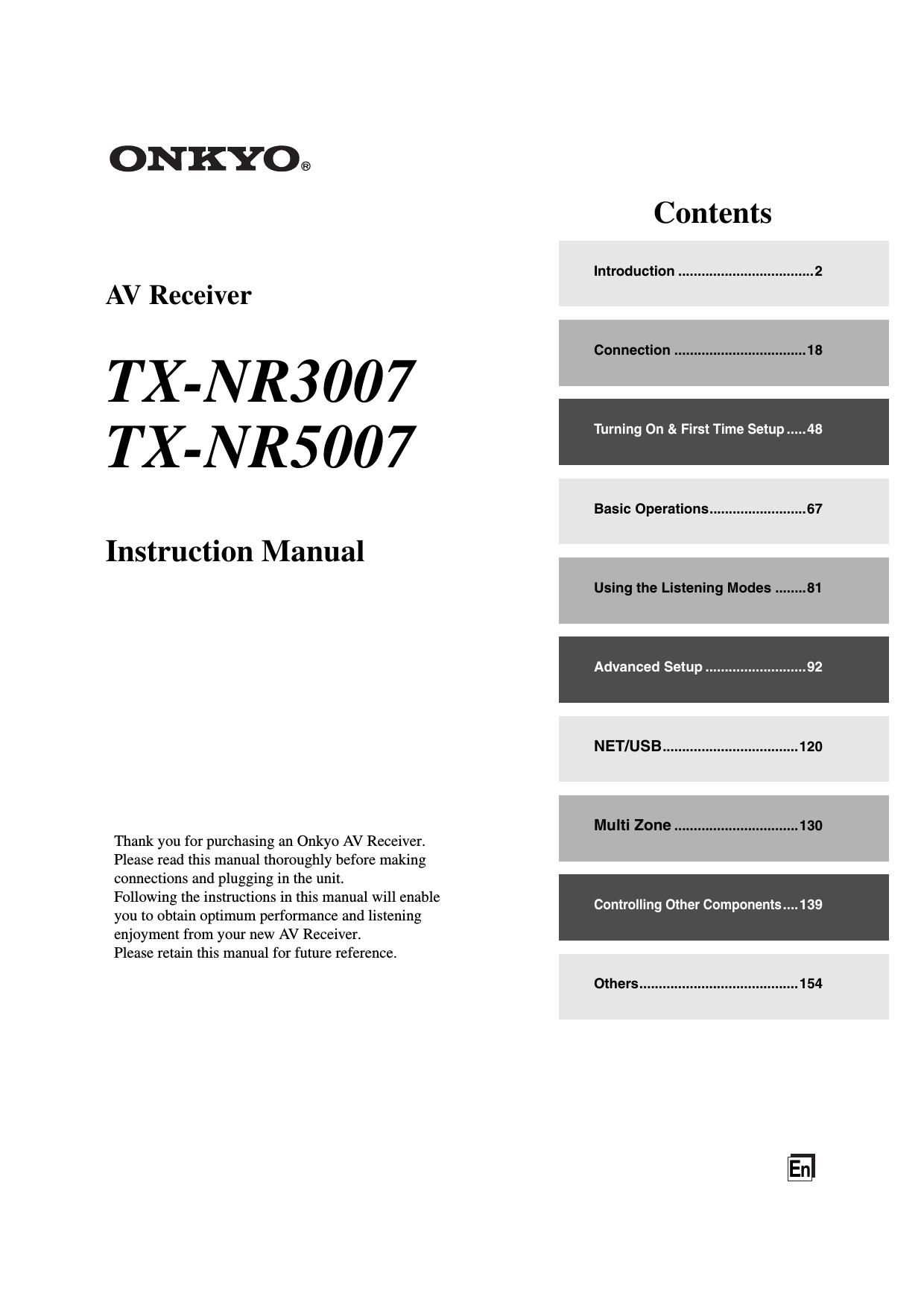 Onkyo TX NR 3007 NR 5007 Owners Manual