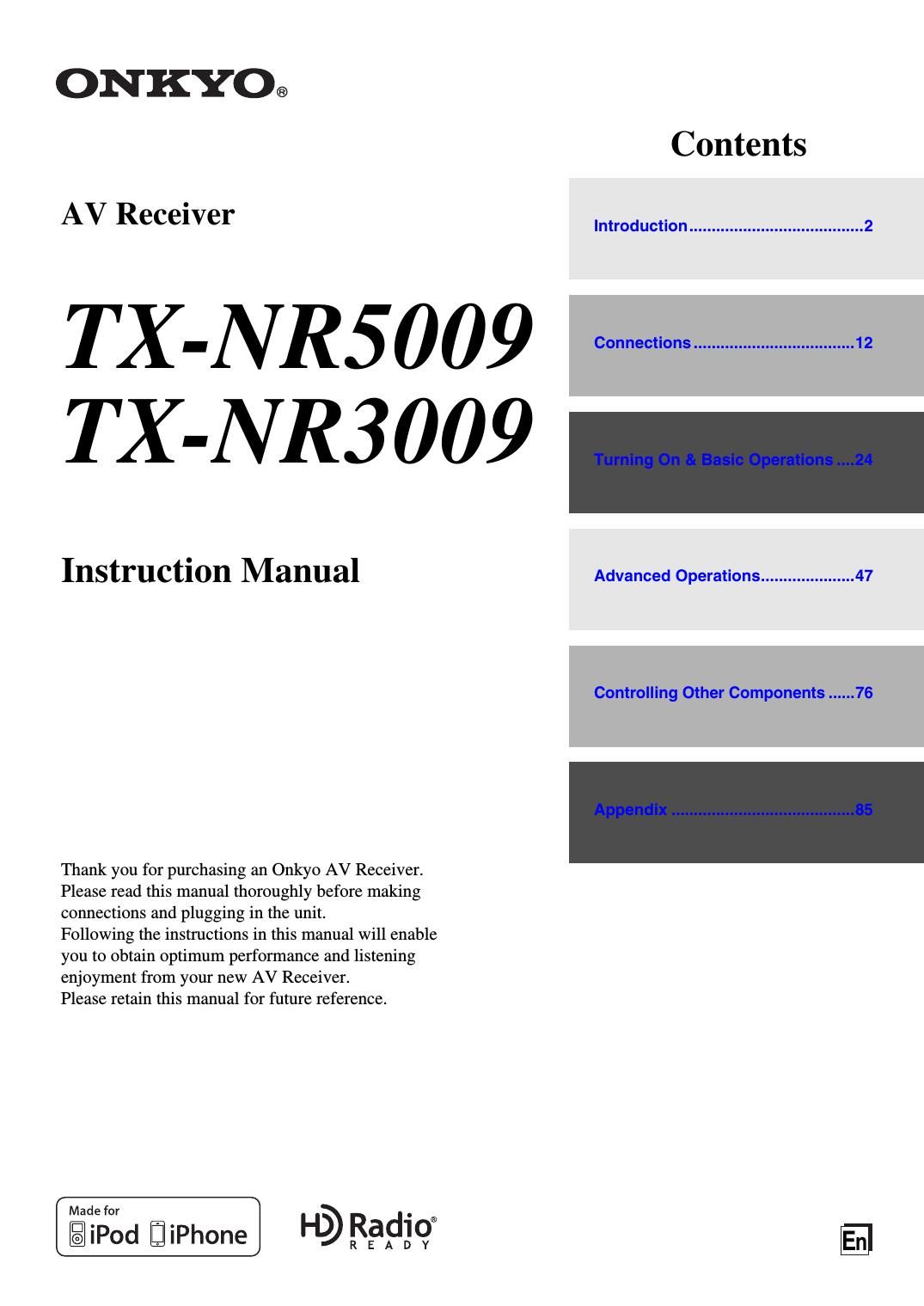 Onkyo TX NR 3009 NR 5009 Owners Manual