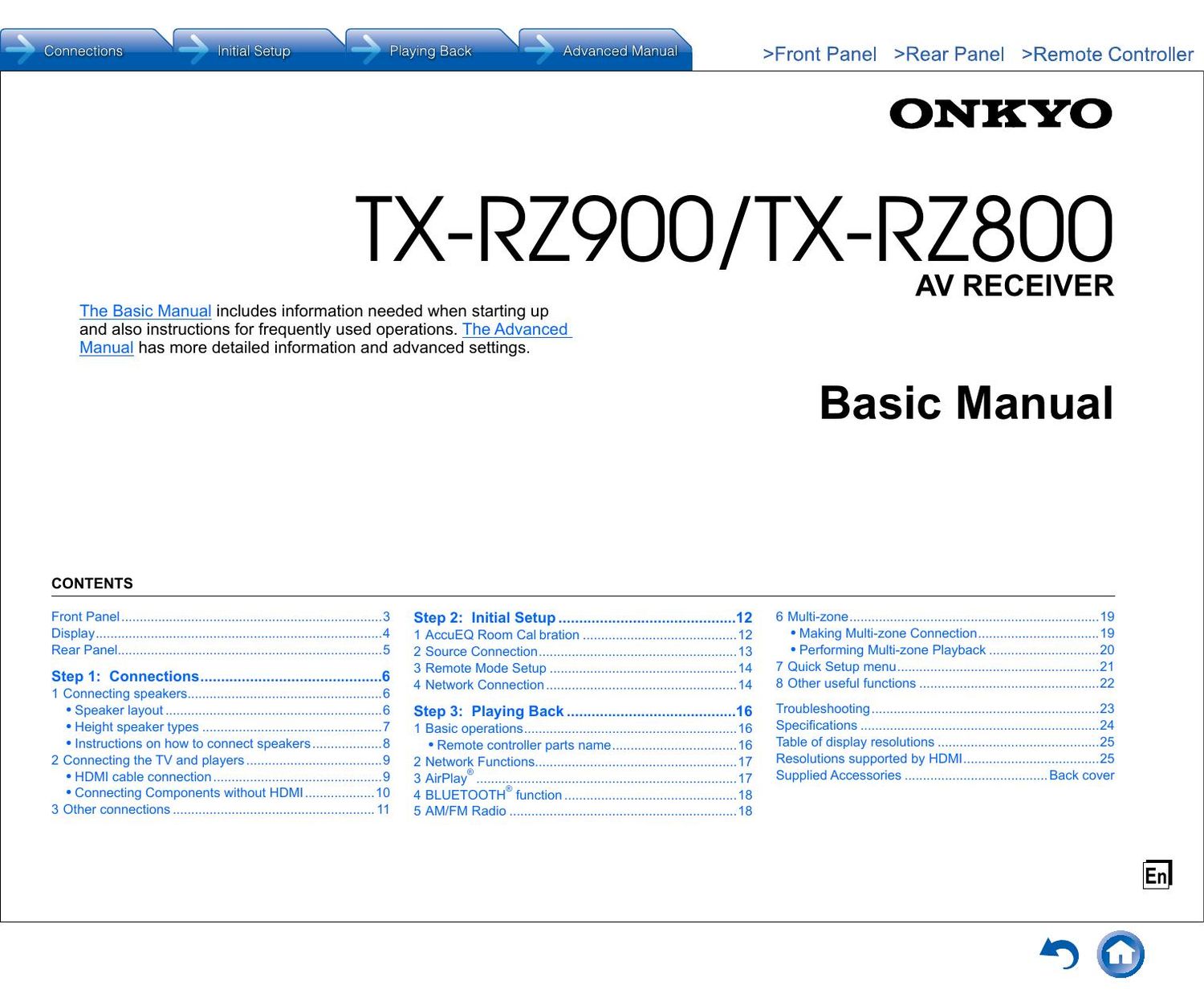Onkyo TX RZ 900 RZ 800 Owners Manual