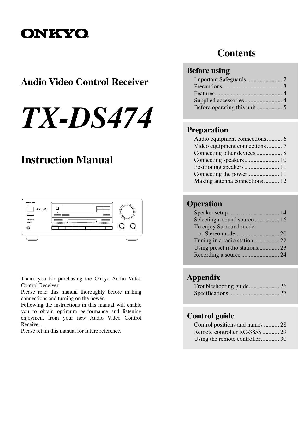 Onkyo TXDS 474 Owners Manual