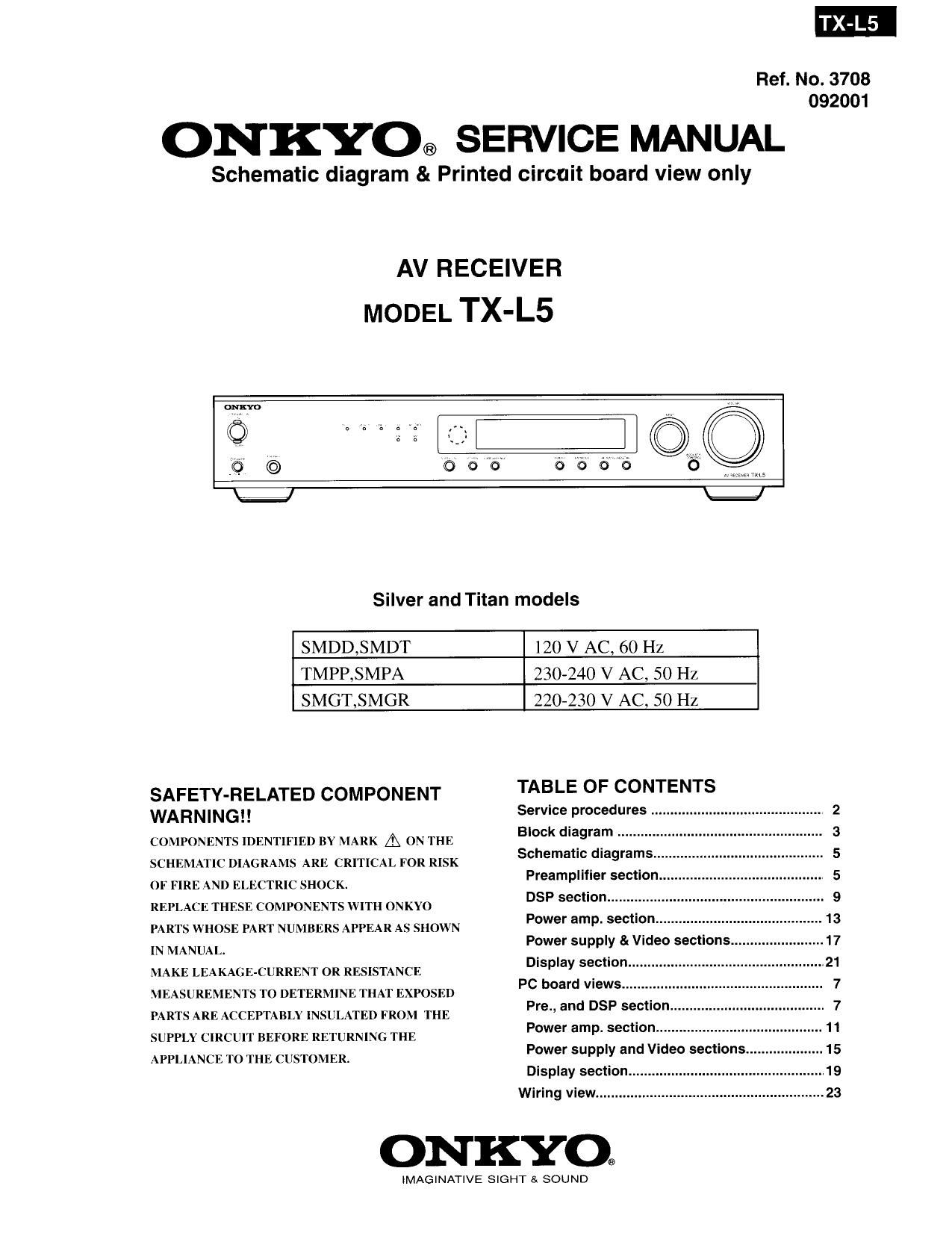 Onkyo TXL 5 Service Manual