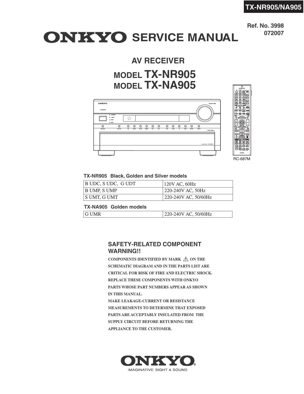 Onkyo TXNA 905 Service Manual