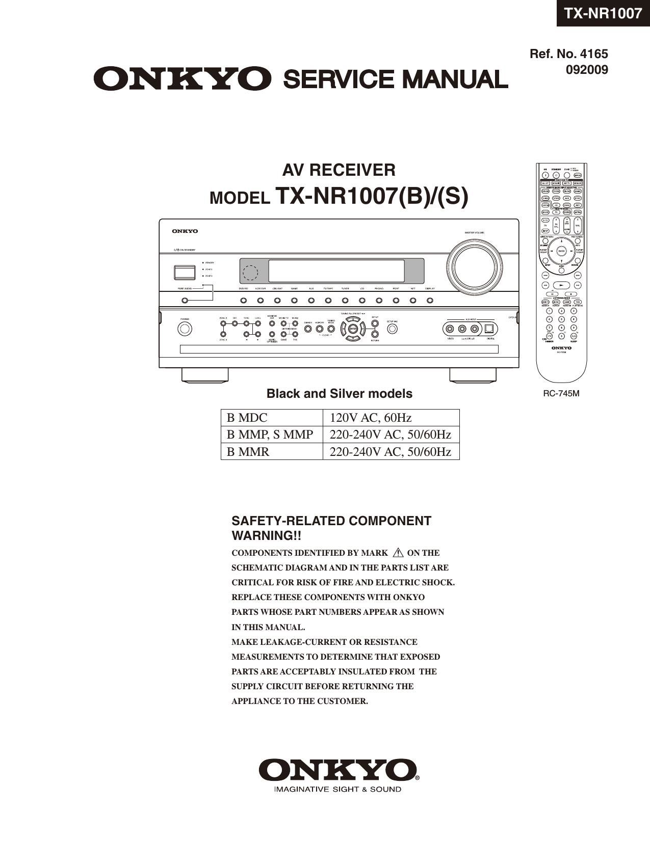 Onkyo TXNR 1007 Service Manual