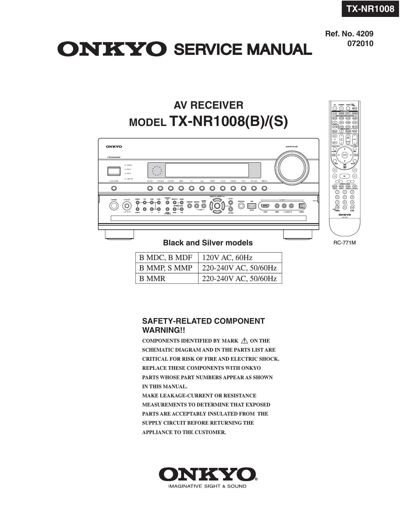 Onkyo TXNR 1008 Service Manual