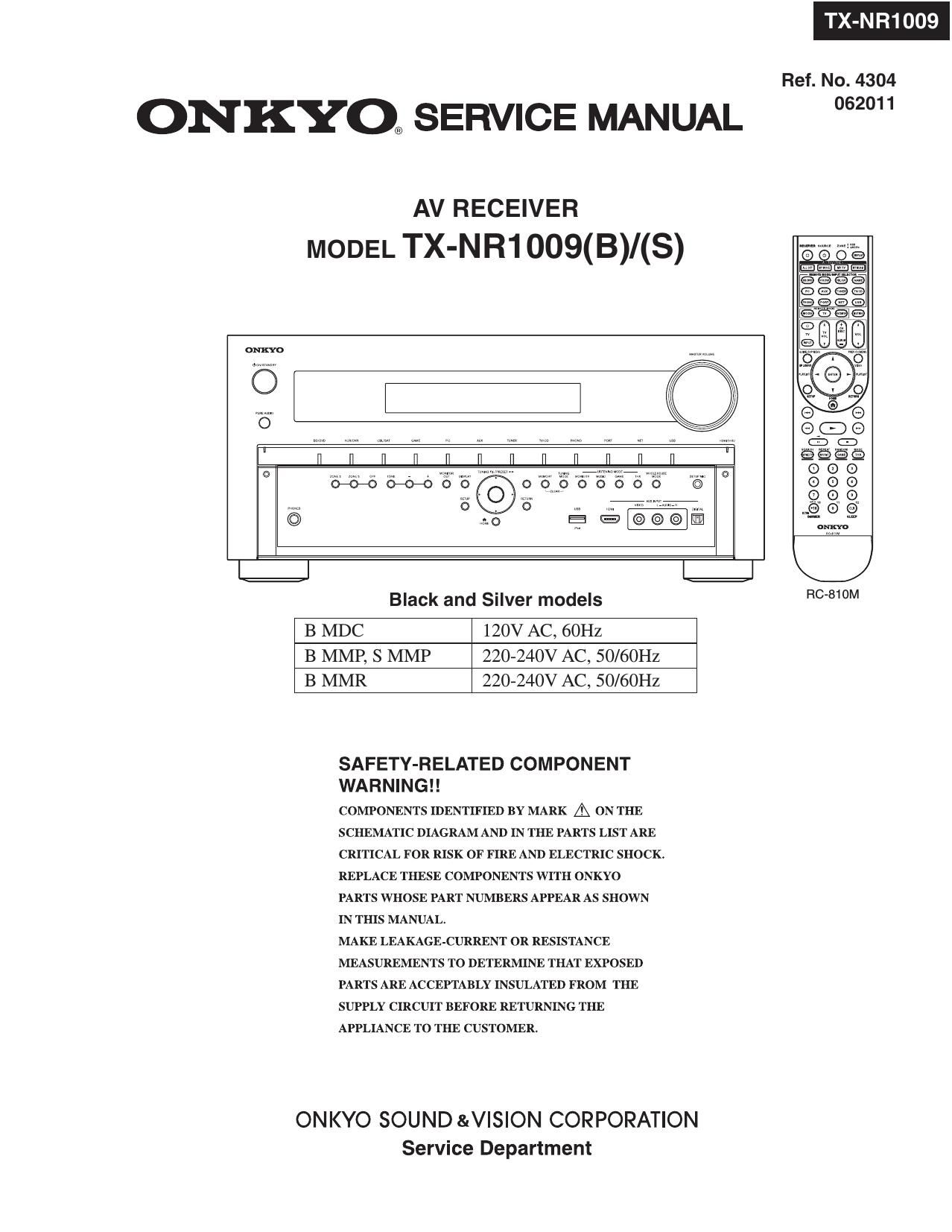 Onkyo TXNR 1009 Service Manual