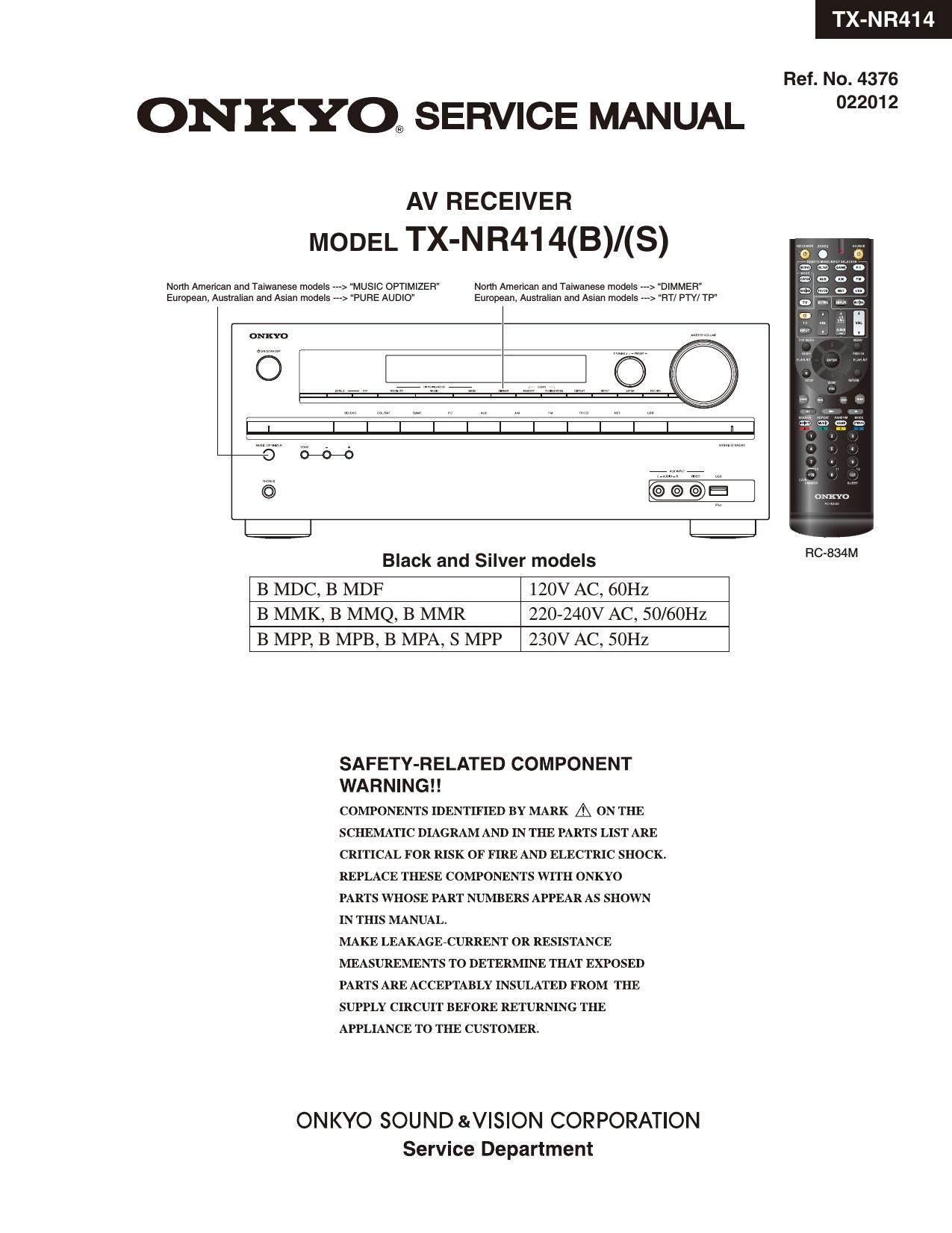 Onkyo TXNR 414 Service Manual