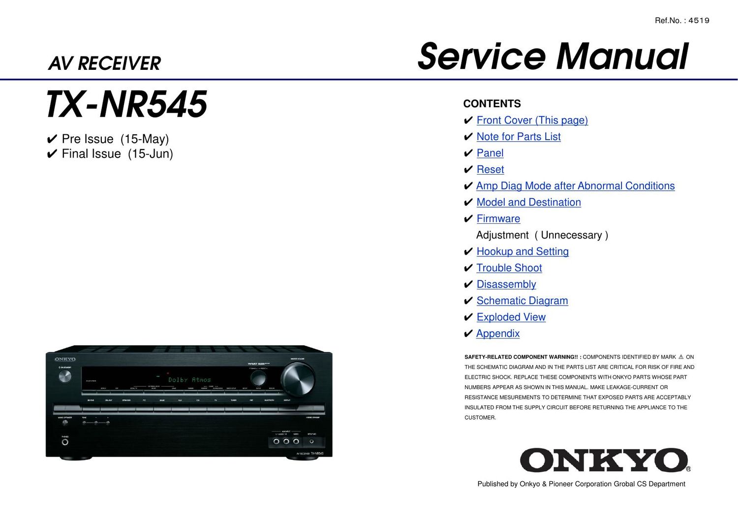 Onkyo TXNR 545 Service Manual
