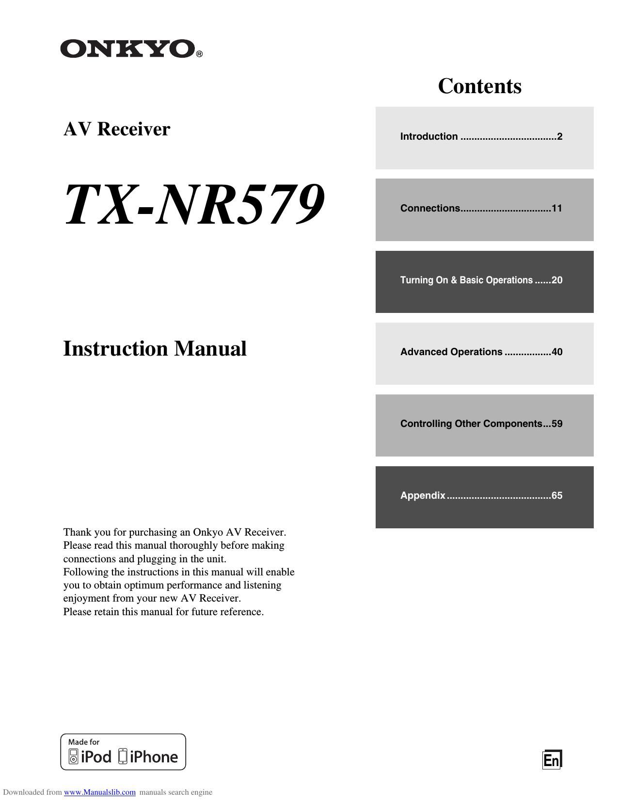 Onkyo TXNR 579 Owners Manual
