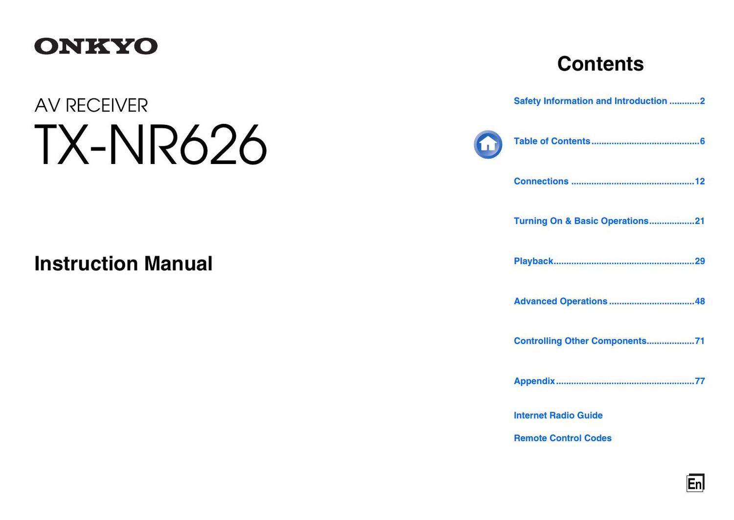 Onkyo TXNR 626 Owners Manual