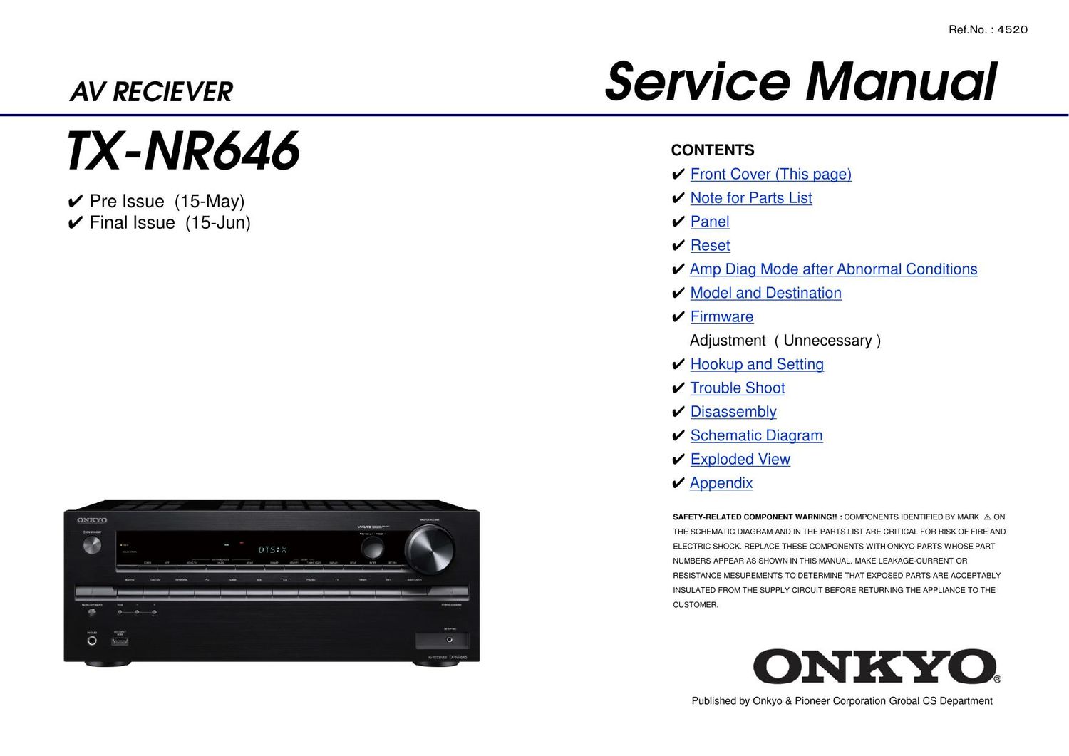 Onkyo TXNR 646 Service Manual