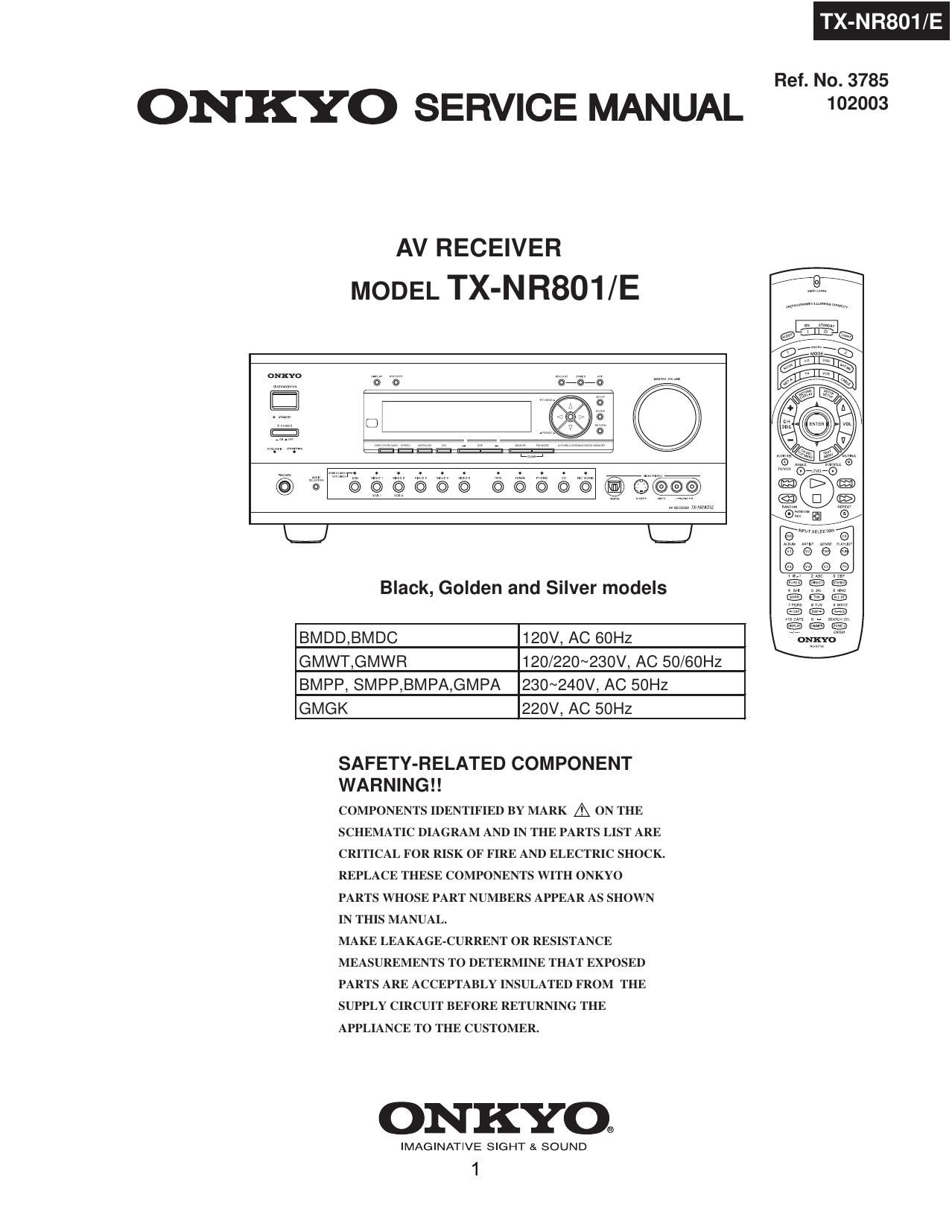 Onkyo TXNR 801 E Service Manual