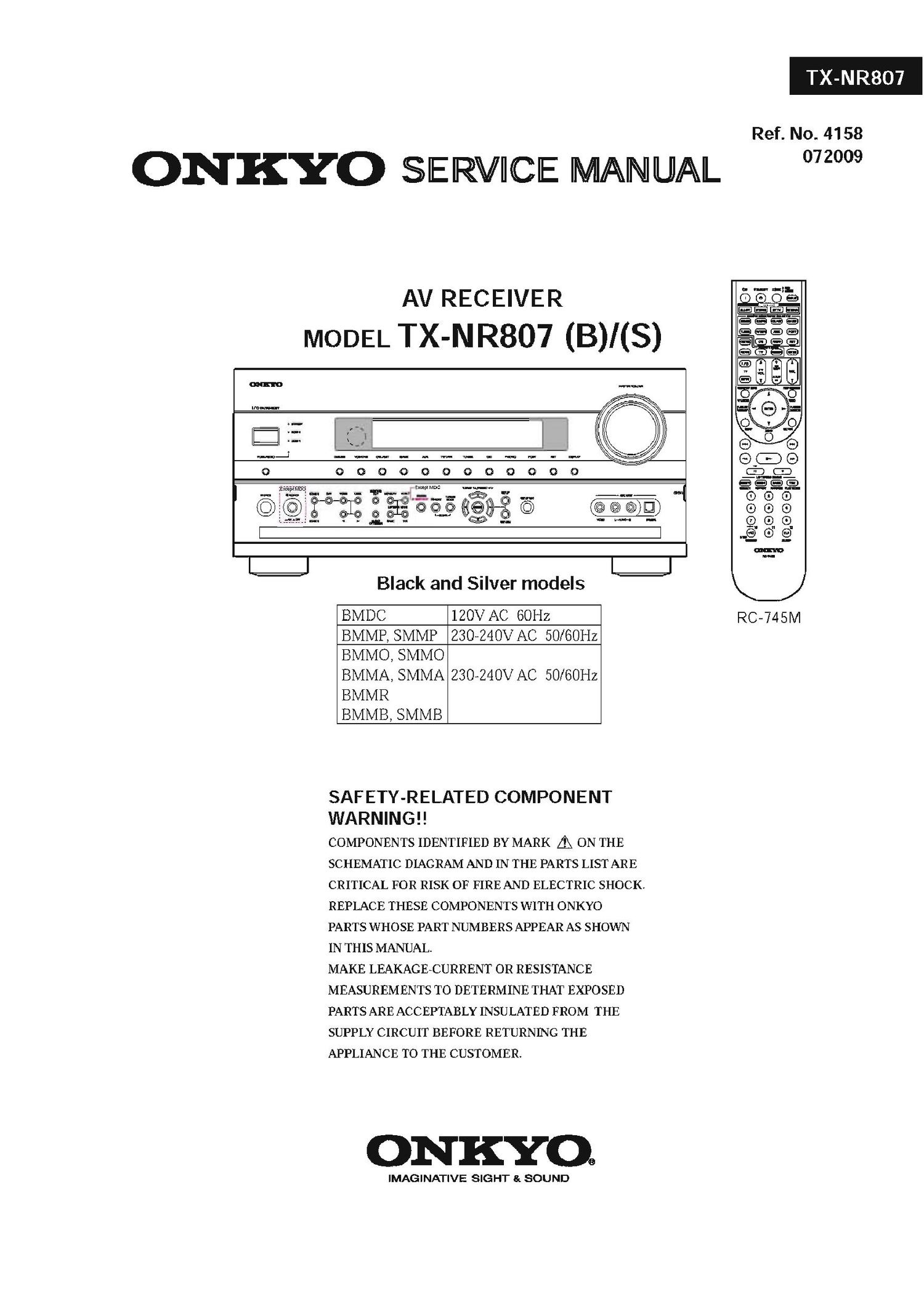 Onkyo TXNR 807 Service Manual