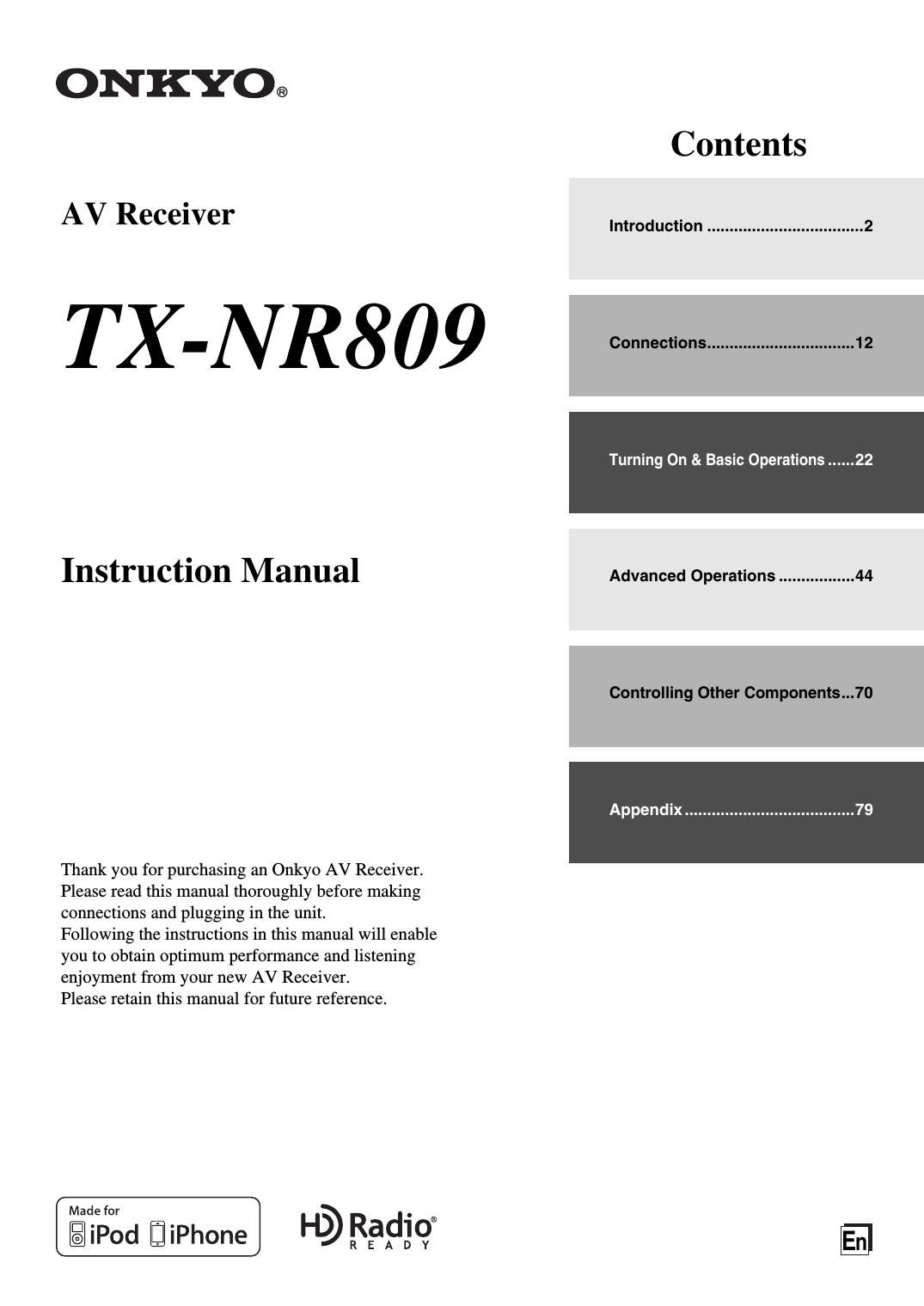 Onkyo TXNR 809 Owners Manual