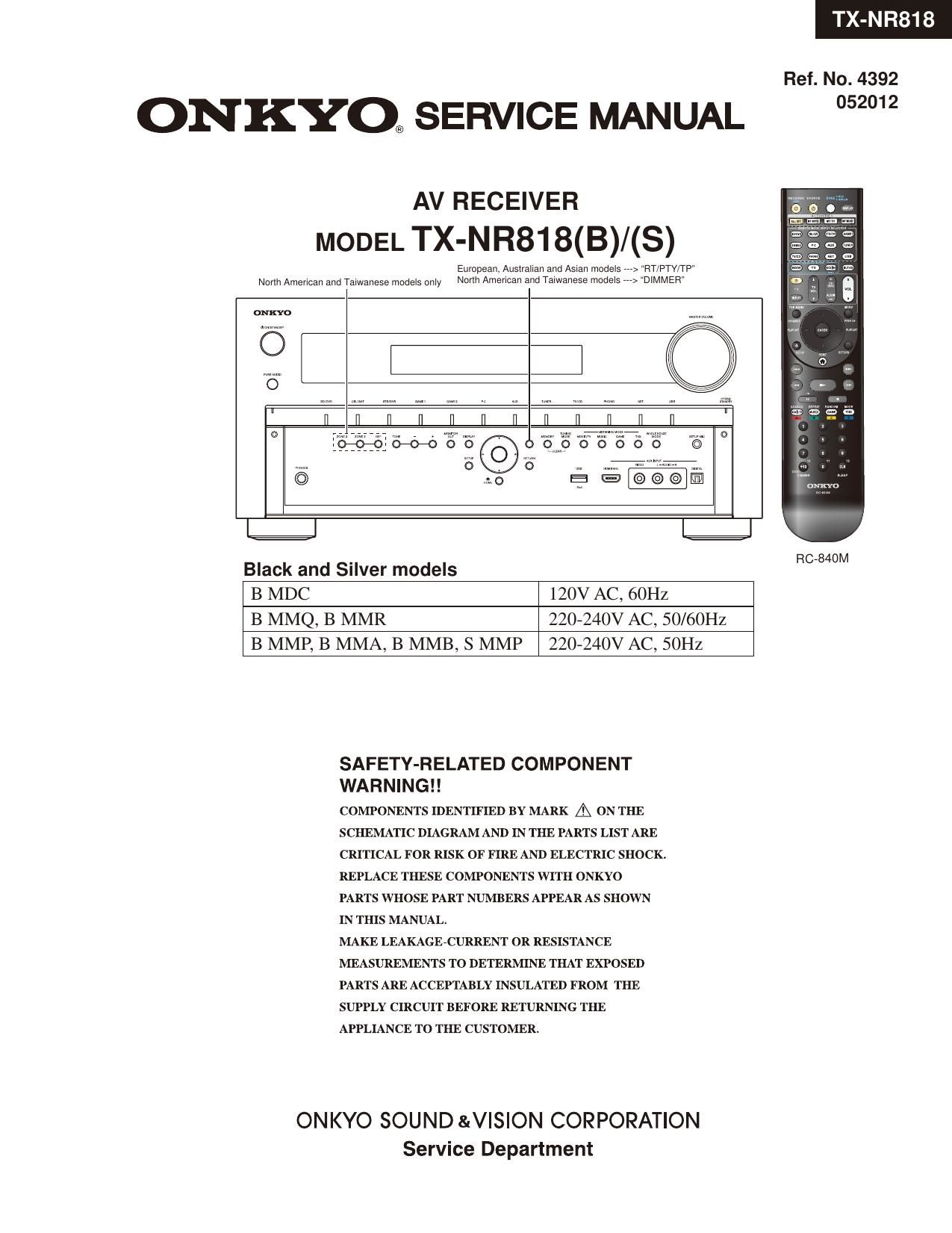 Onkyo TXNR 818 Service Manual