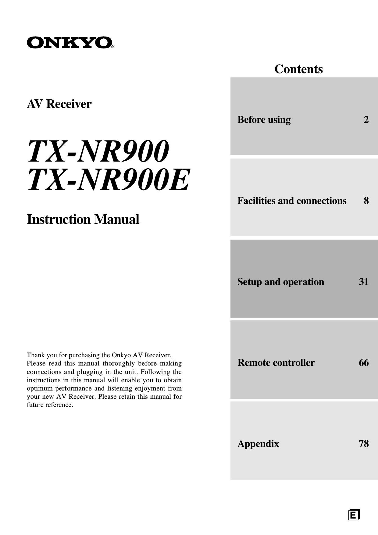 Onkyo TXNR 900 E Owners Manual