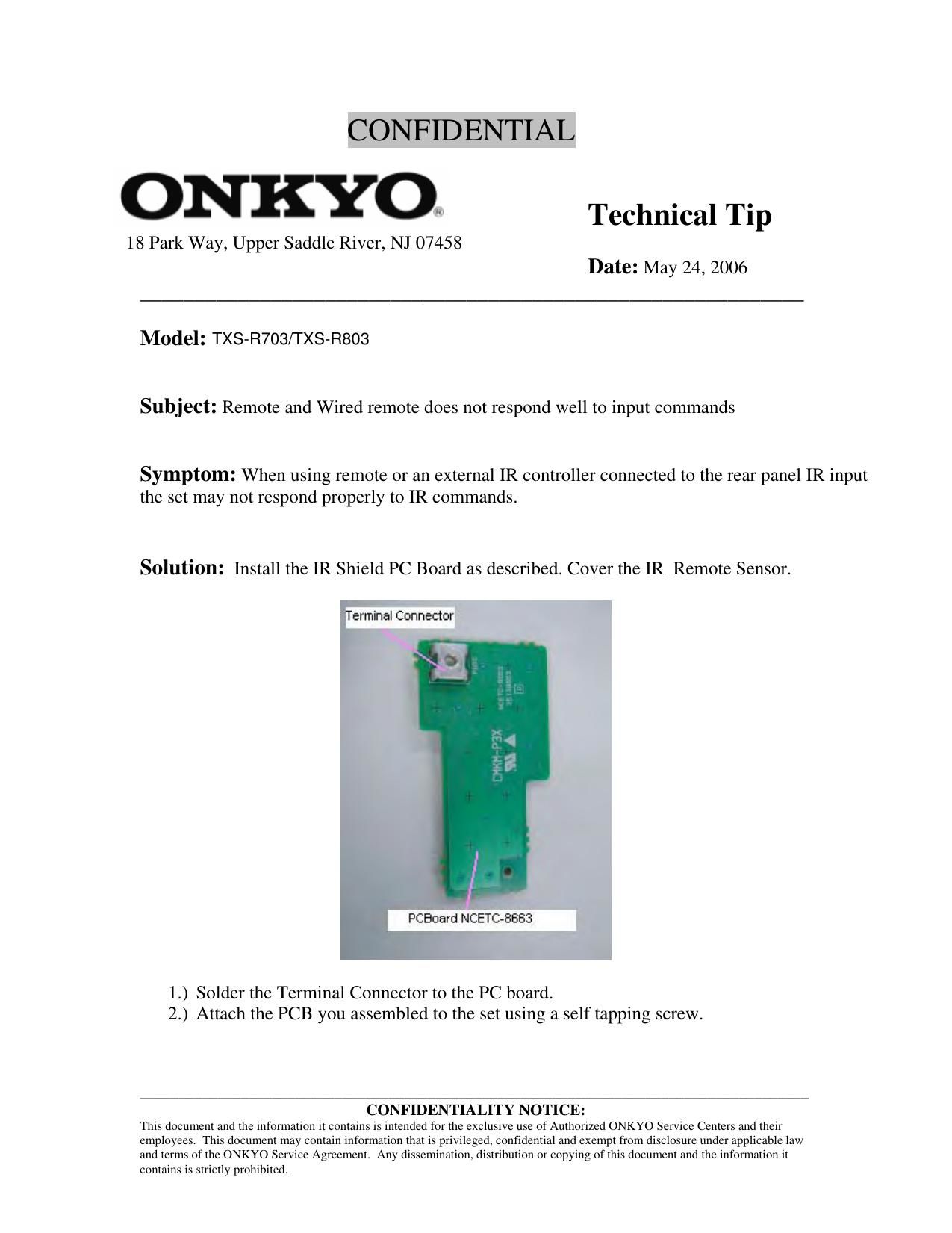 Onkyo TXRS 703 Service Information