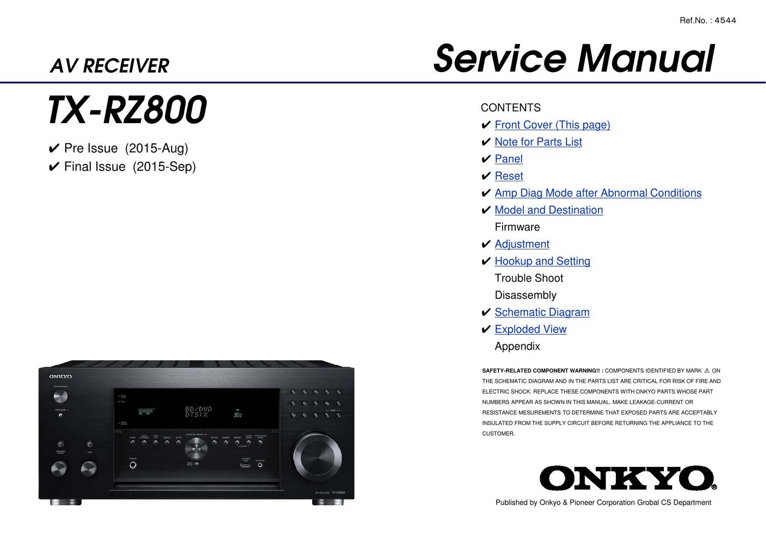 Onkyo TXRZ 800 Service Manual