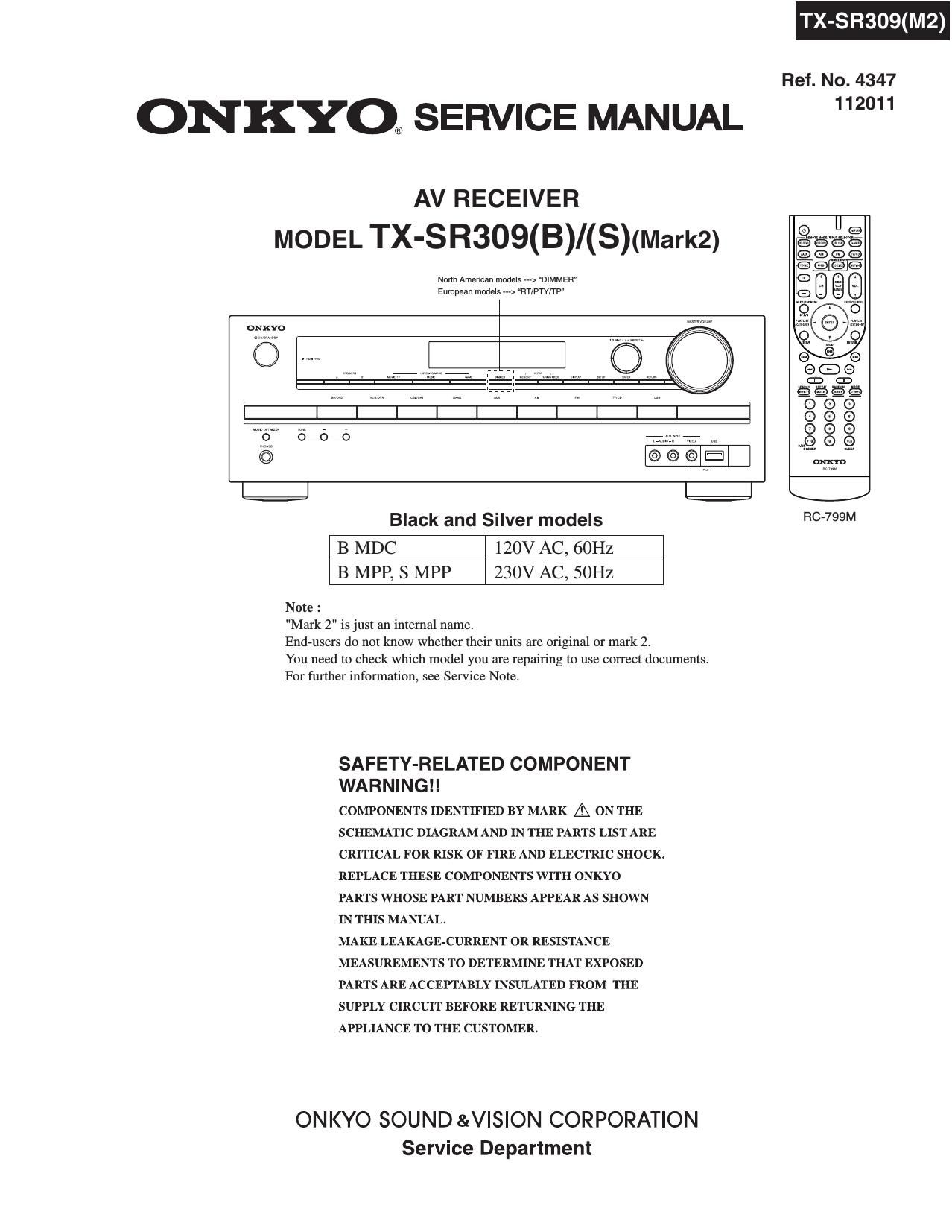 Onkyo TXSR 309 Mk2 Service Manual