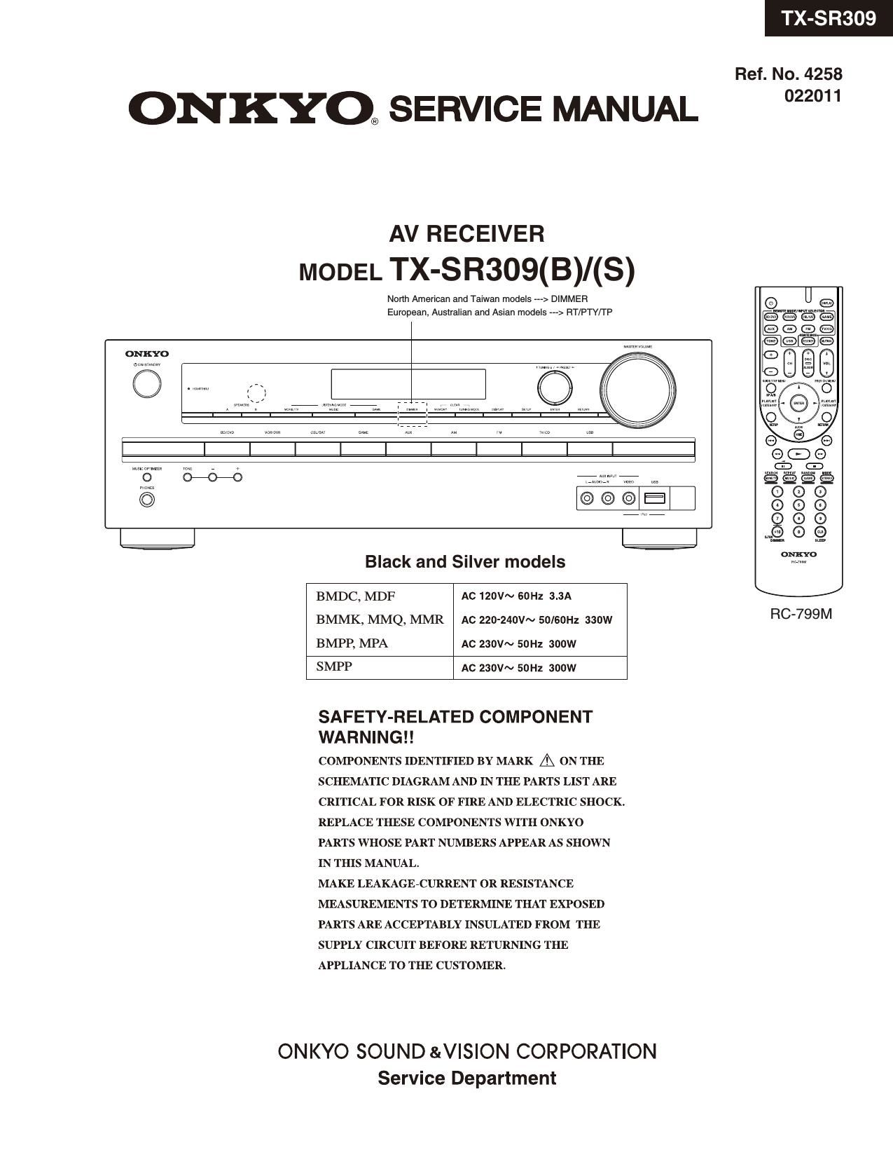 Onkyo TXSR 309 Service Manual