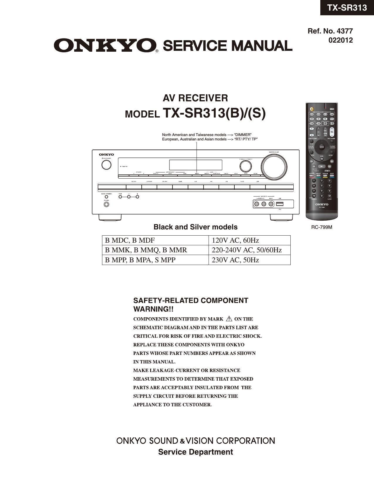 Onkyo TXSR 313 Service Manual