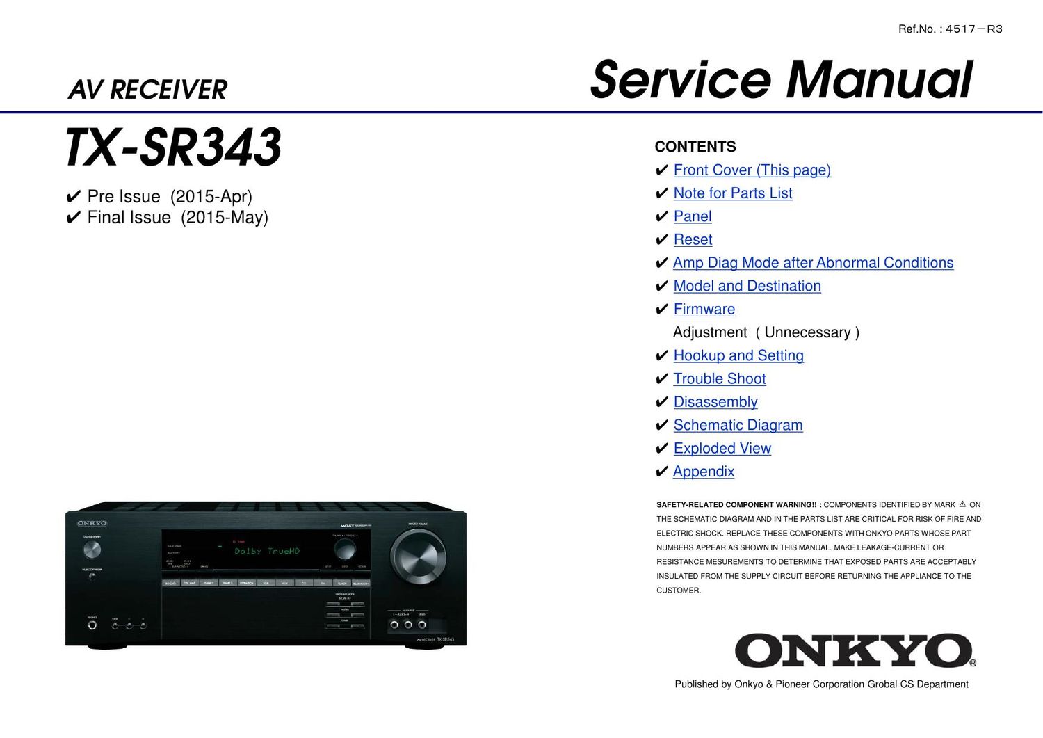 Onkyo TXSR 343 Service Manual