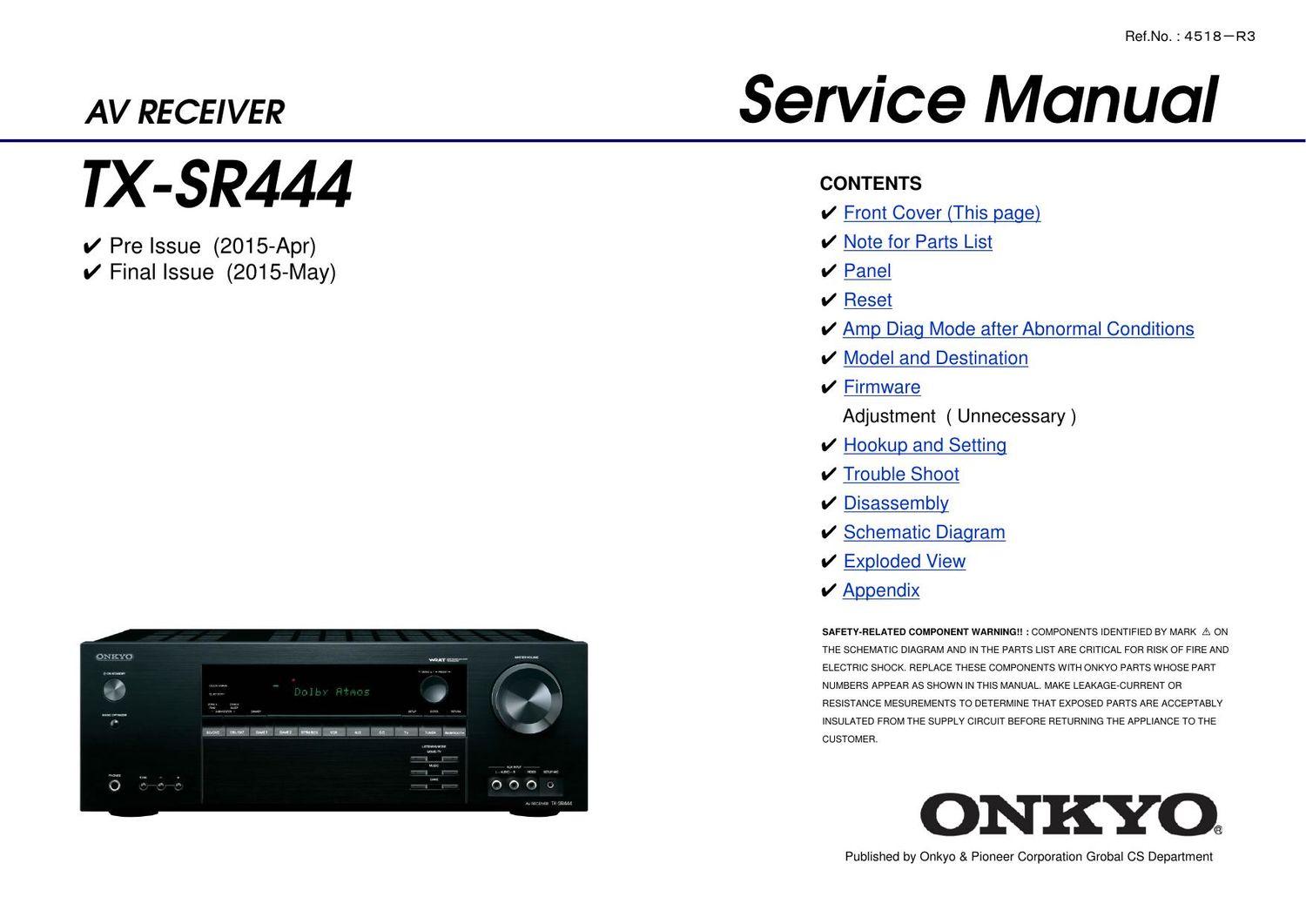 Onkyo TXSR 444 Service Manual